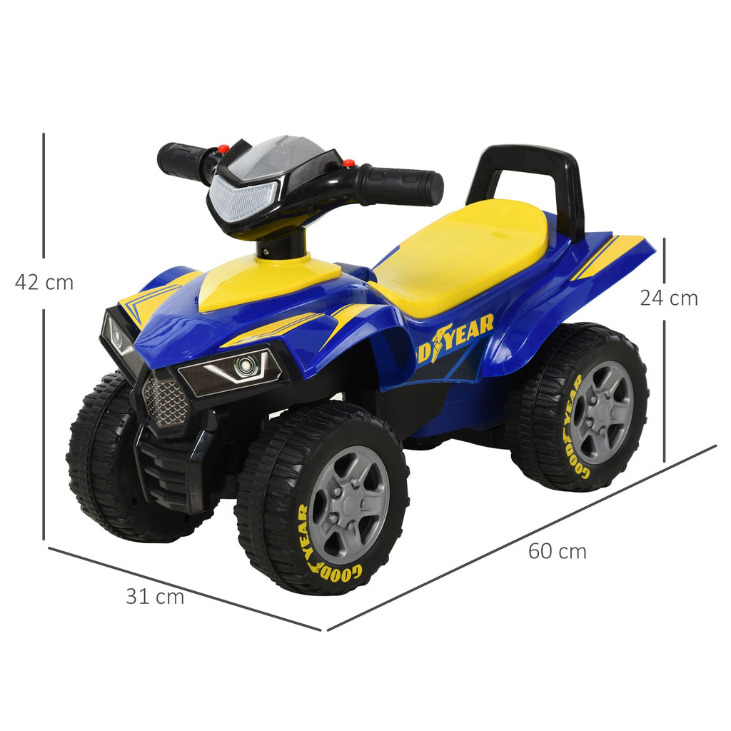 Easycomfort Quad Giocattolo per Bambini 18-36 Mesi with Licenza GOODYEAR with Luci e Suoni Realistici, Blu e Giallo, 60x31x42cm