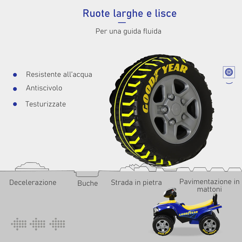 Easycomfort Quad Giocattolo per Bambini 18-36 Mesi with Licenza GOODYEAR with Luci e Suoni Realistici, Blu e Giallo, 60x31x42cm