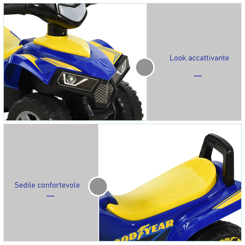 Easycomfort Quad Giocattolo per Bambini 18-36 Mesi with Licenza GOODYEAR with Luci e Suoni Realistici, Blu e Giallo, 60x31x42cm