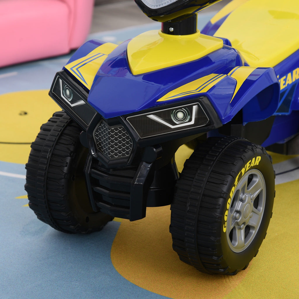 Easycomfort Quad Giocattolo per Bambini 18-36 Mesi with Licenza GOODYEAR with Luci e Suoni Realistici, Blu e Giallo, 60x31x42cm