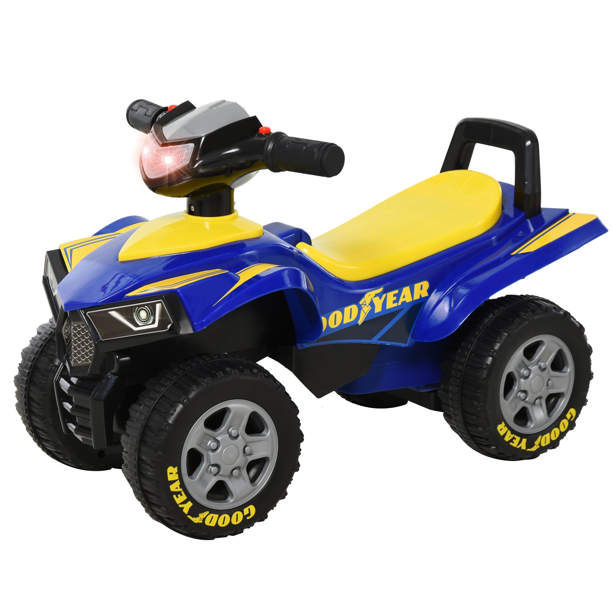 Easycomfort Quad Giocattolo per Bambini 18-36 Mesi with Licenza GOODYEAR with Luci e Suoni Realistici, Blu e Giallo, 60x31x42cm