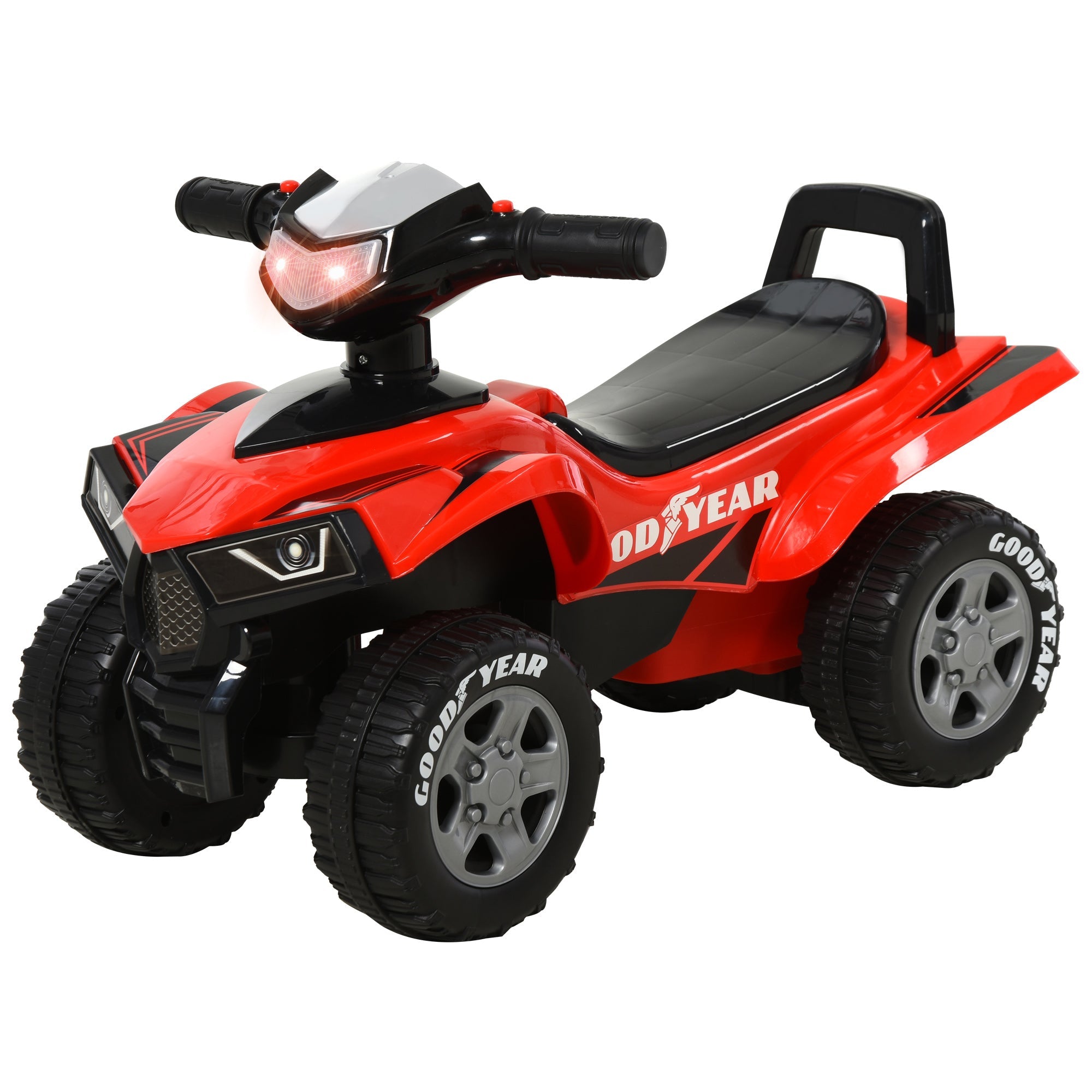 Easycomfort Quad Giocattolo per Bambini 18-36 Mesi with Licenza GOODYEAR with Luci e Suoni Realistici, Rosso e black, 60x31x42cm