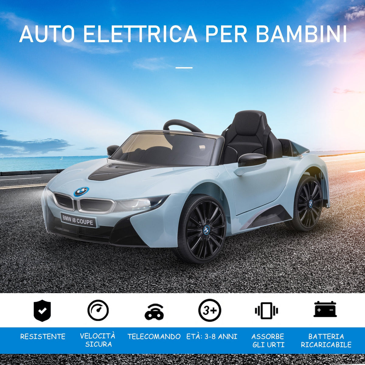 BMW i8 Coupé elektrische kinderauto 6V met afstandsbediening - blauw