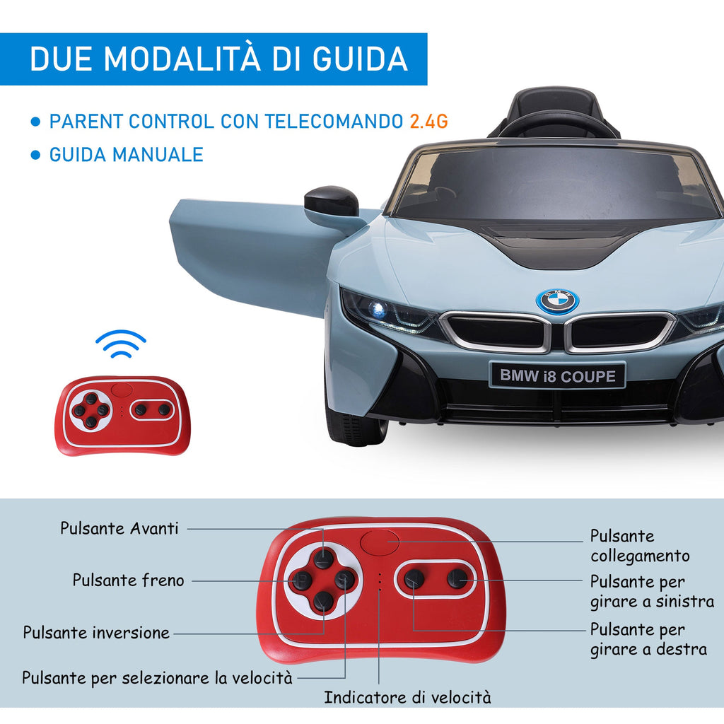 BMW i8 Coupé elektrische kinderauto 6V met afstandsbediening - blauw