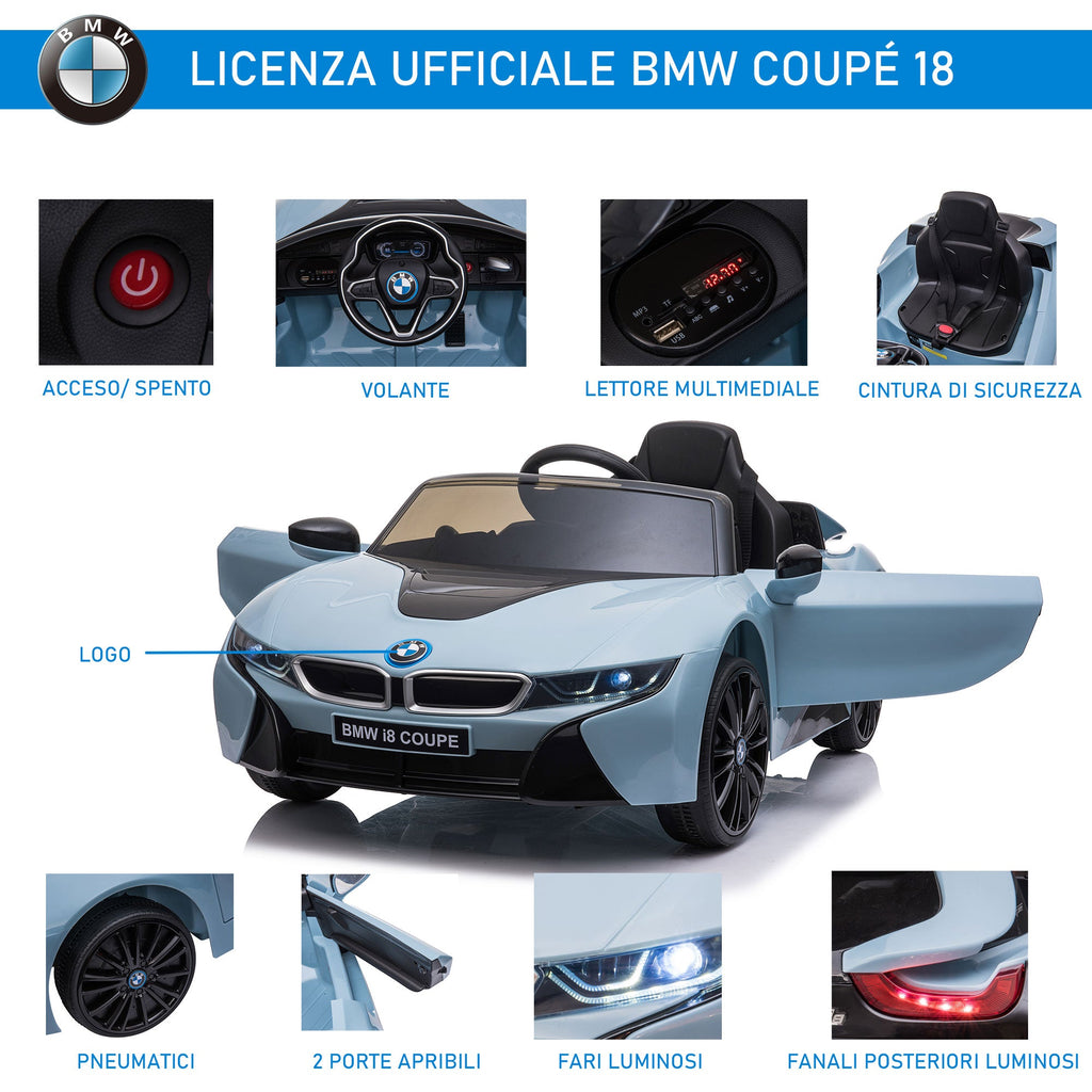 BMW i8 Coupé elektrische kinderauto 6V met afstandsbediening - blauw