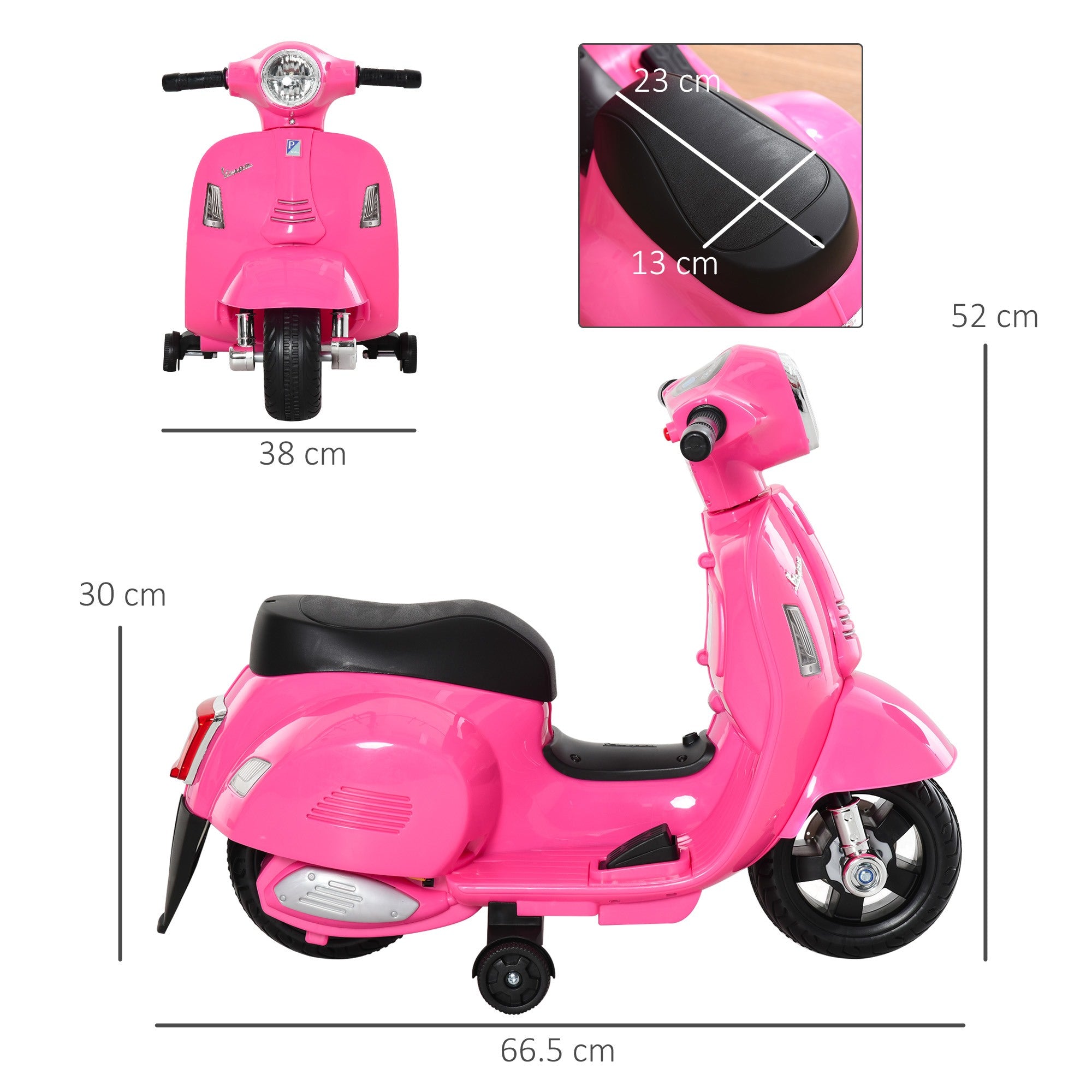 Easycomfort Moto Elettrica per Bambini with Licenza Ufficiale Vespa Batteria 6V, Fari e Clacson, per Bimbi da 18-36 mesi, Rosa, 66.5x38x52cm