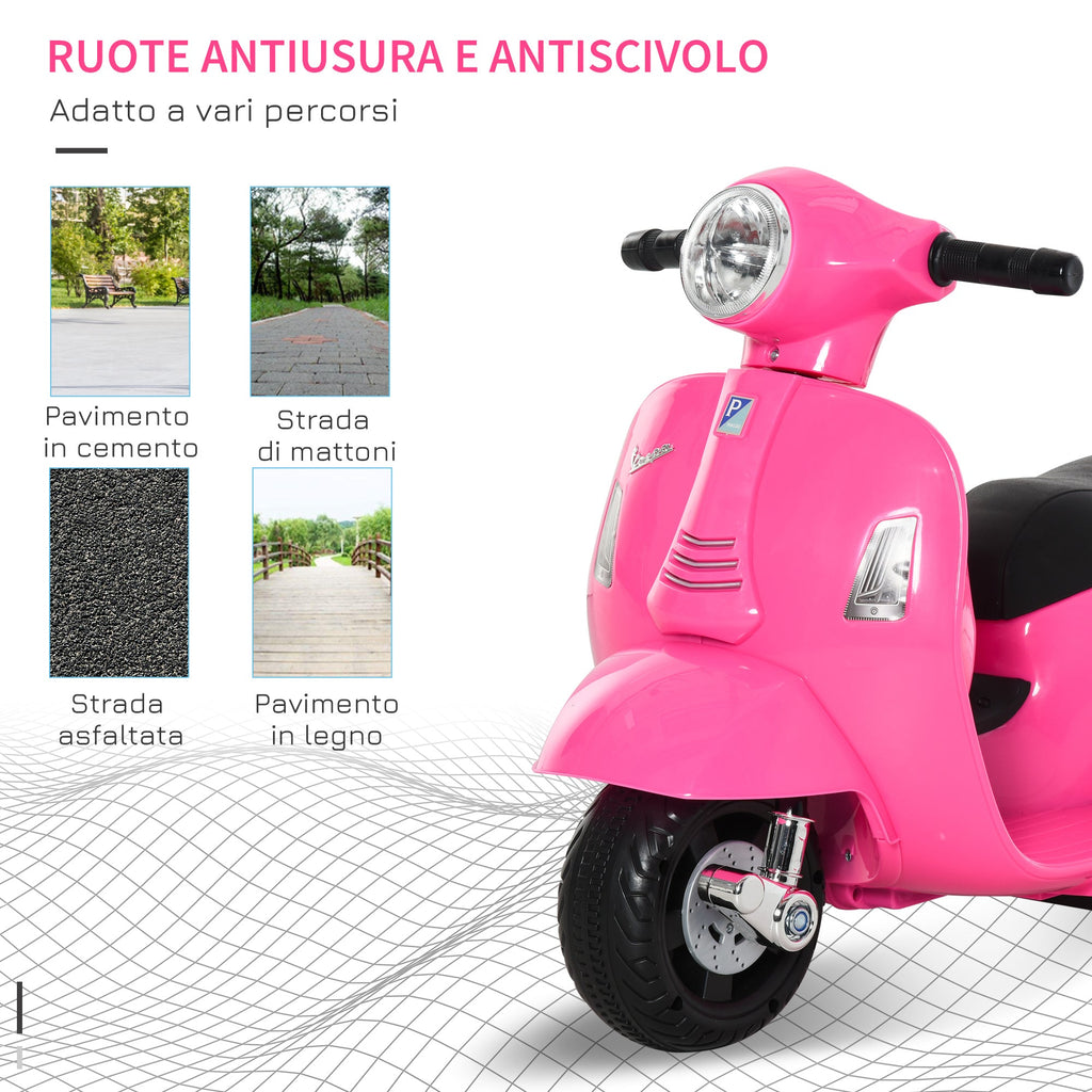 Easycomfort Moto Elettrica per Bambini with Licenza Ufficiale Vespa Batteria 6V, Fari e Clacson, per Bimbi da 18-36 mesi, Rosa, 66.5x38x52cm