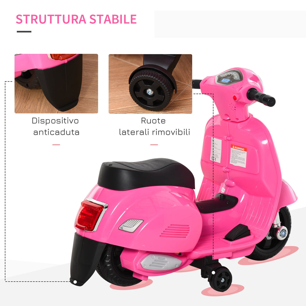 Easycomfort Moto Elettrica per Bambini with Licenza Ufficiale Vespa Batteria 6V, Fari e Clacson, per Bimbi da 18-36 mesi, Rosa, 66.5x38x52cm