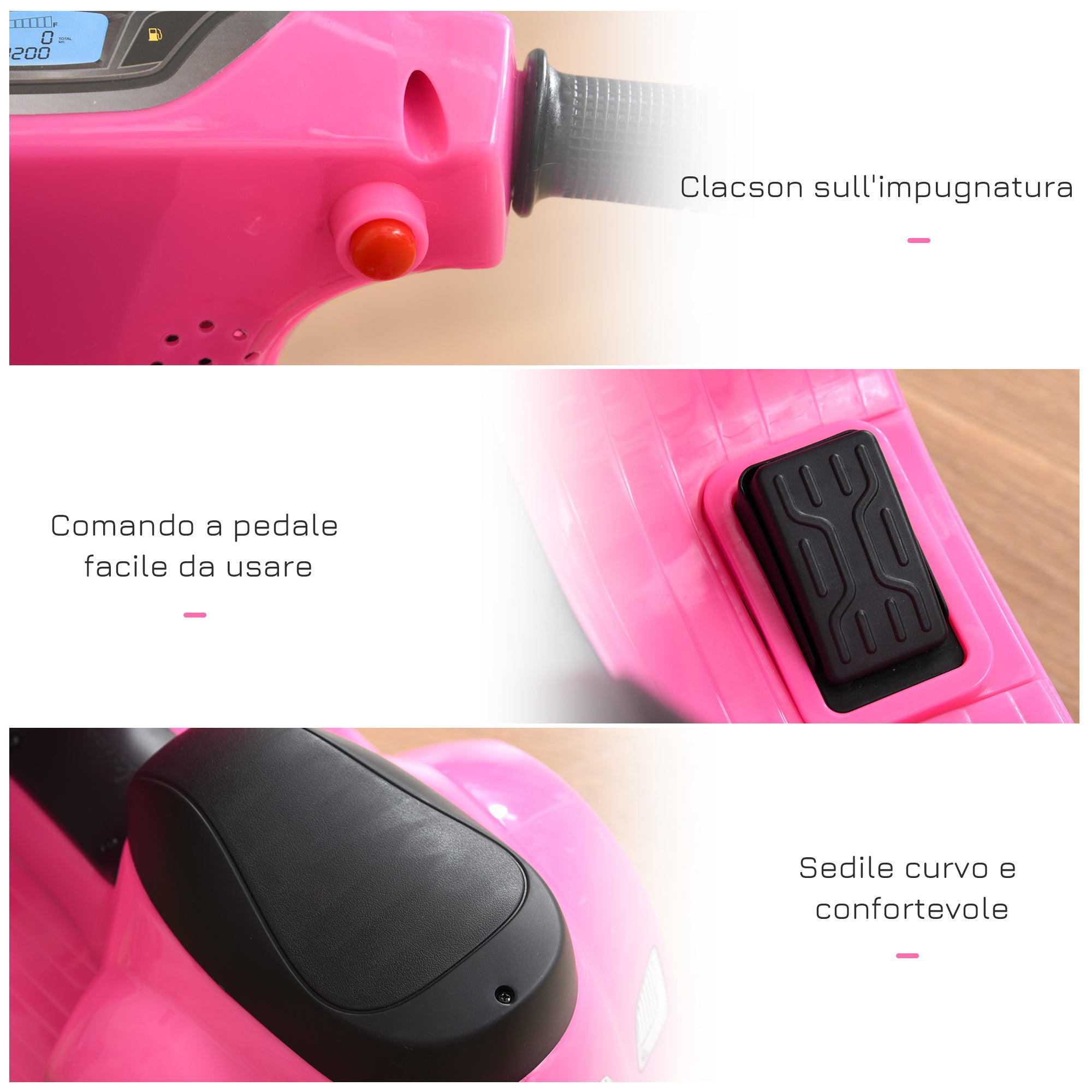 Easycomfort Moto Elettrica per Bambini with Licenza Ufficiale Vespa Batteria 6V, Fari e Clacson, per Bimbi da 18-36 mesi, Rosa, 66.5x38x52cm