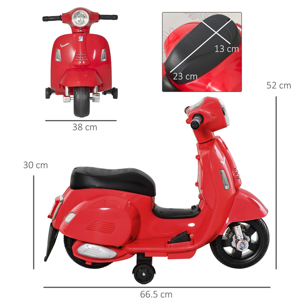 Easycomfort Moto Elettrica per Bambini with Licenza Ufficiale Vespa Batteria 6V, Fari e Clacson, per Bimbi da 18-36 mesi, Rosso, 66.5x38x52cm