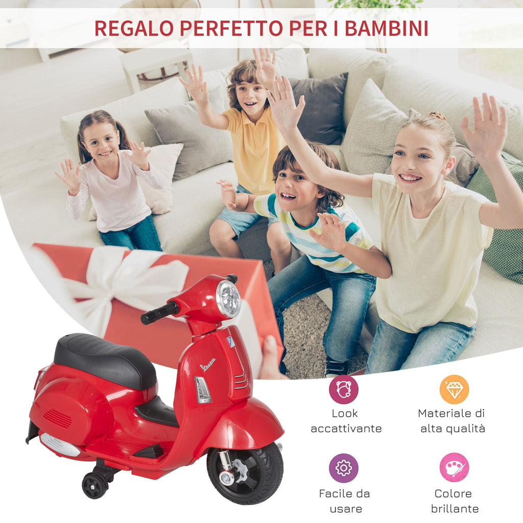 Easycomfort Moto Elettrica per Bambini with Licenza Ufficiale Vespa Batteria 6V, Fari e Clacson, per Bimbi da 18-36 mesi, Rosso, 66.5x38x52cm