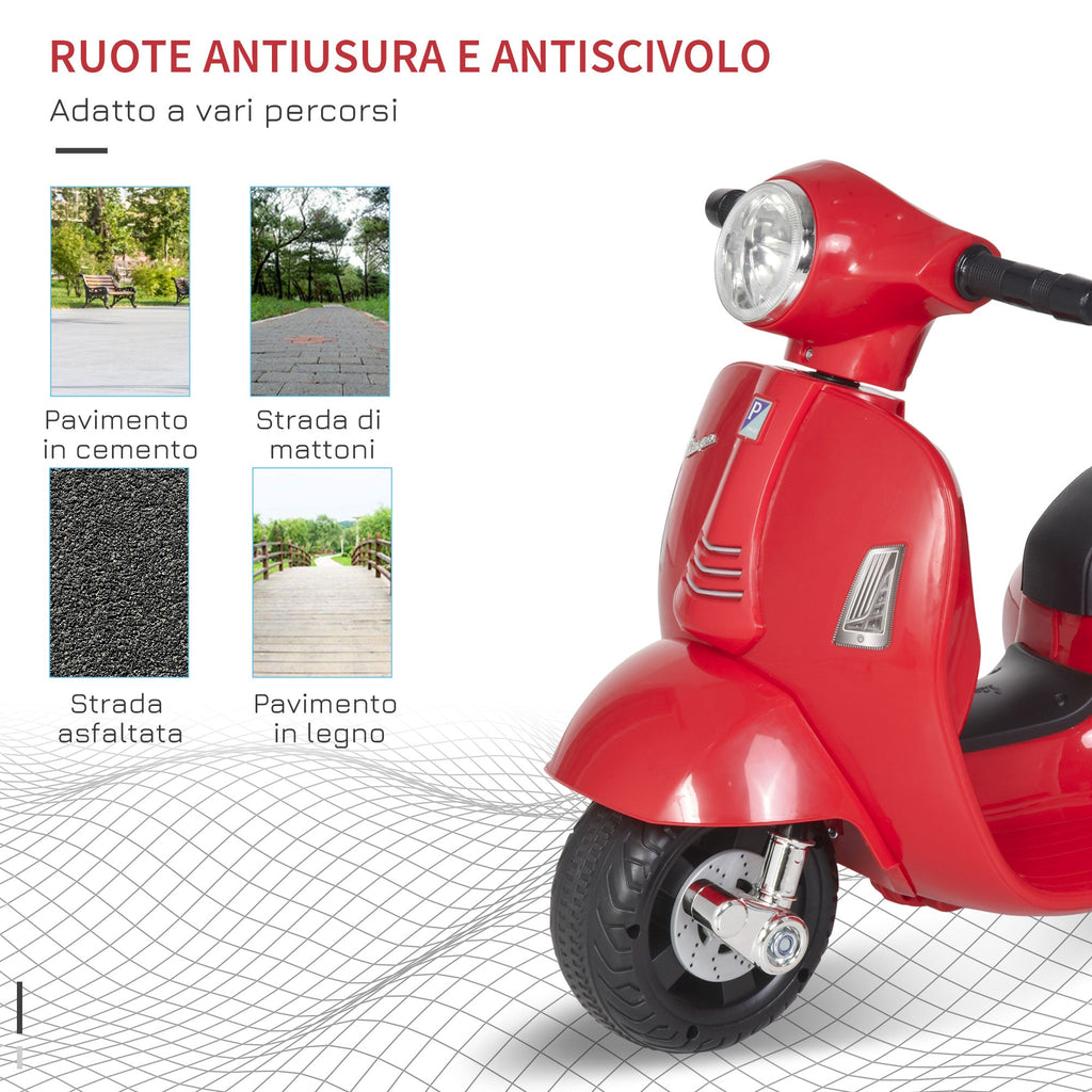 Easycomfort Moto Elettrica per Bambini with Licenza Ufficiale Vespa Batteria 6V, Fari e Clacson, per Bimbi da 18-36 mesi, Rosso, 66.5x38x52cm