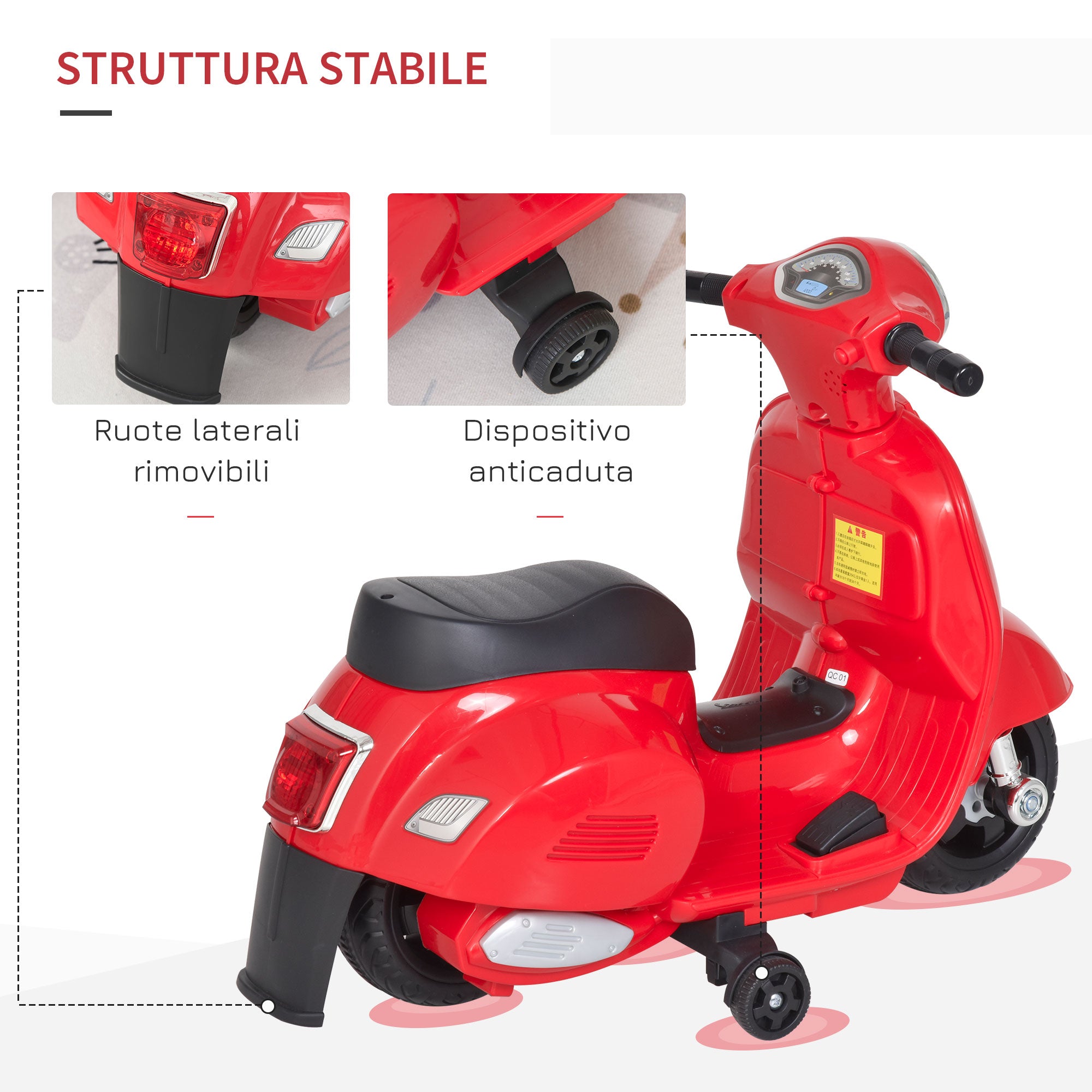 Easycomfort Moto Elettrica per Bambini with Licenza Ufficiale Vespa Batteria 6V, Fari e Clacson, per Bimbi da 18-36 mesi, Rosso, 66.5x38x52cm