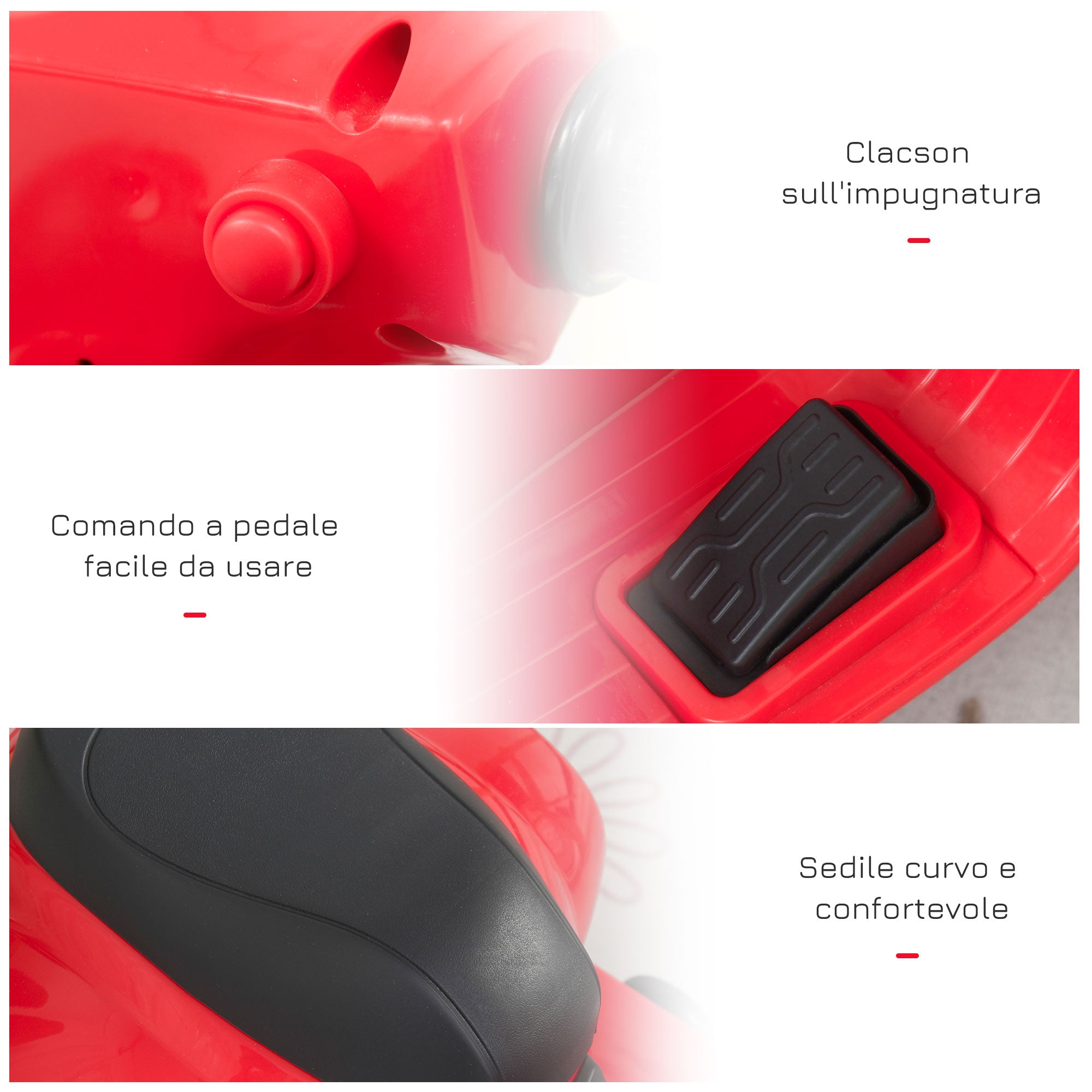 Easycomfort Moto Elettrica per Bambini with Licenza Ufficiale Vespa Batteria 6V, Fari e Clacson, per Bimbi da 18-36 mesi, Rosso, 66.5x38x52cm