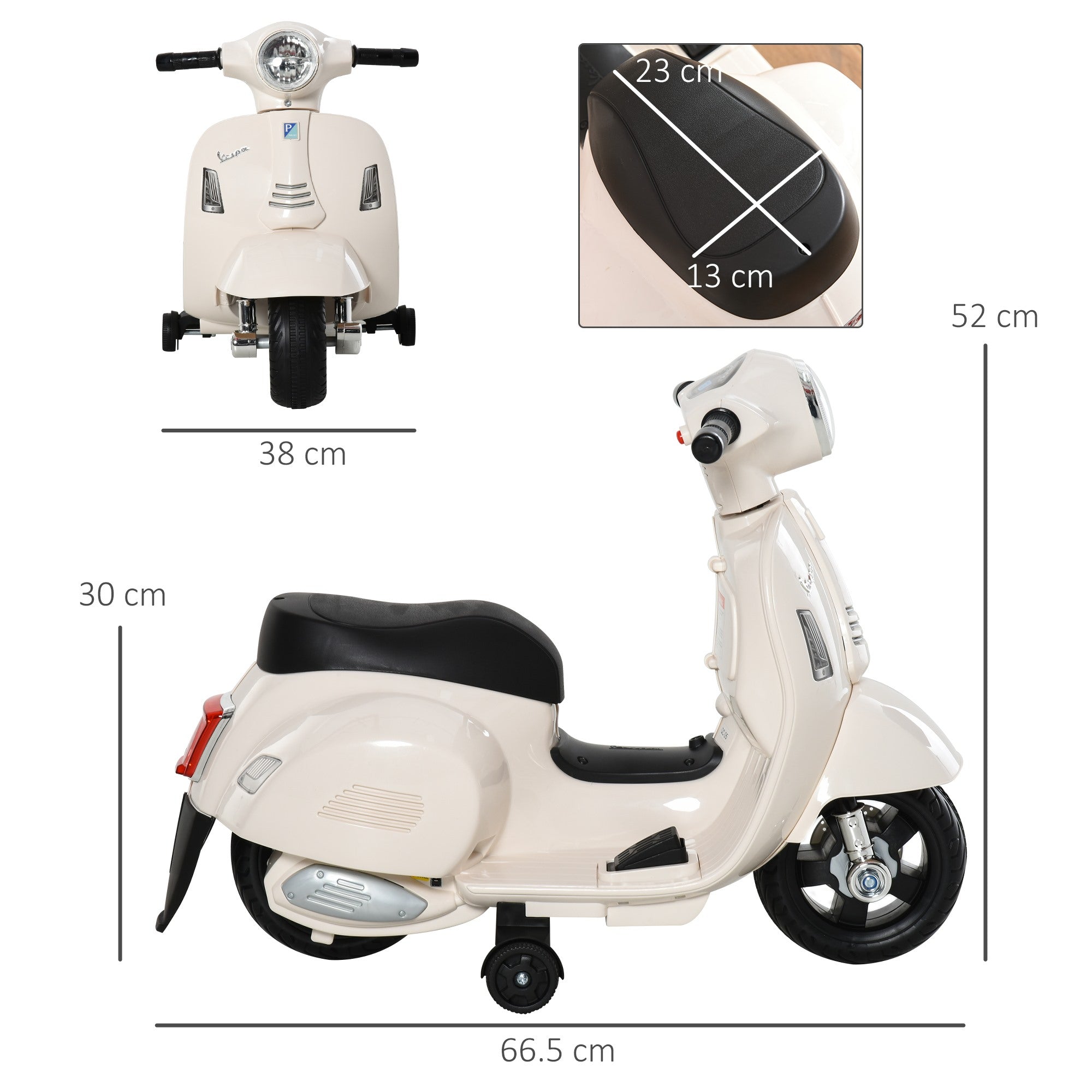 Easycomfort Moto Elettrica per Bambini with Licenza Ufficiale Vespa Batteria 6V, Fari e Clacson, per Bimbi da 18-36 mesi, white, 66.5x38x52cm