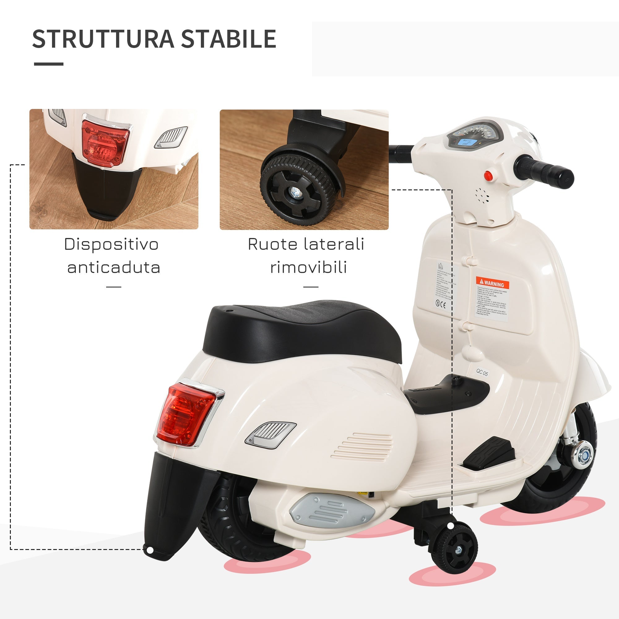 Easycomfort Moto Elettrica per Bambini with Licenza Ufficiale Vespa Batteria 6V, Fari e Clacson, per Bimbi da 18-36 mesi, white, 66.5x38x52cm