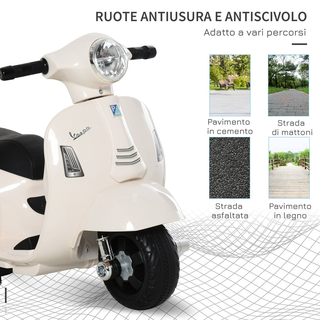 Easycomfort Moto Elettrica per Bambini with Licenza Ufficiale Vespa Batteria 6V, Fari e Clacson, per Bimbi da 18-36 mesi, white, 66.5x38x52cm