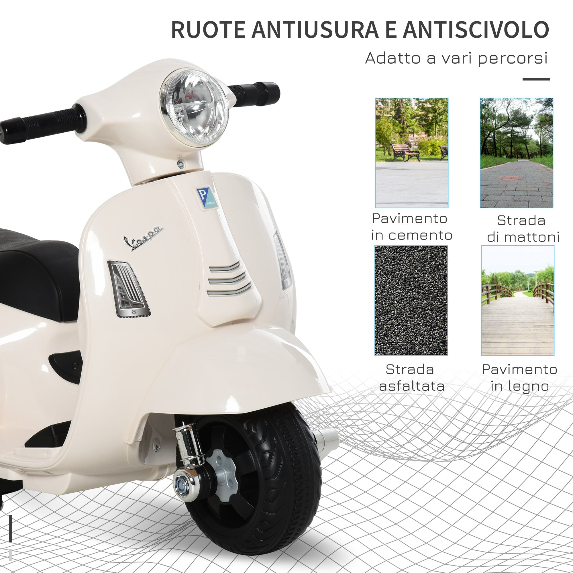 Easycomfort Moto Elettrica per Bambini with Licenza Ufficiale Vespa Batteria 6V, Fari e Clacson, per Bimbi da 18-36 mesi, white, 66.5x38x52cm