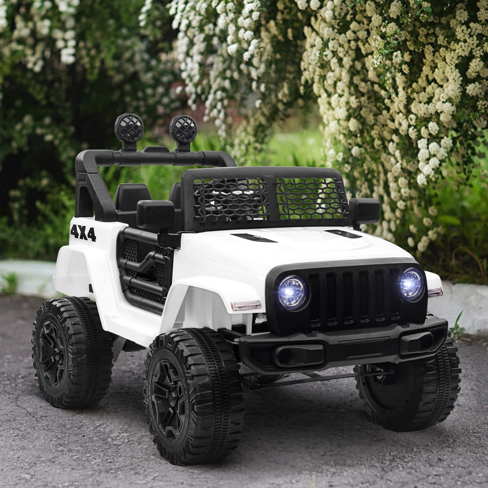 Easycomfort Macchina Elettrica per Bambini Jeep Fuoristrada with Telecomando e 2 Velocità, 100x65x72 cm, white