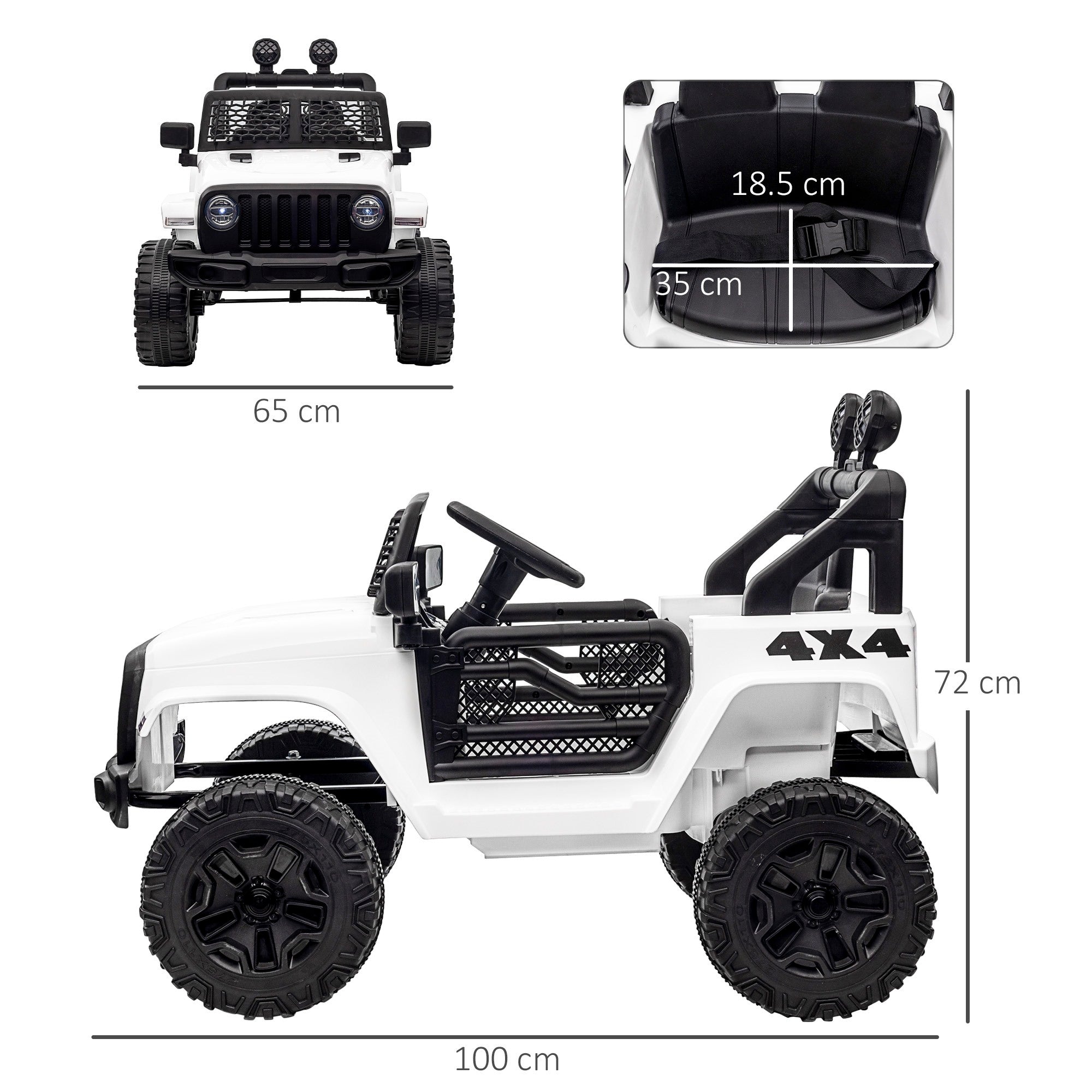 Easycomfort Macchina Elettrica per Bambini Jeep Fuoristrada with Telecomando e 2 Velocità, 100x65x72 cm, white