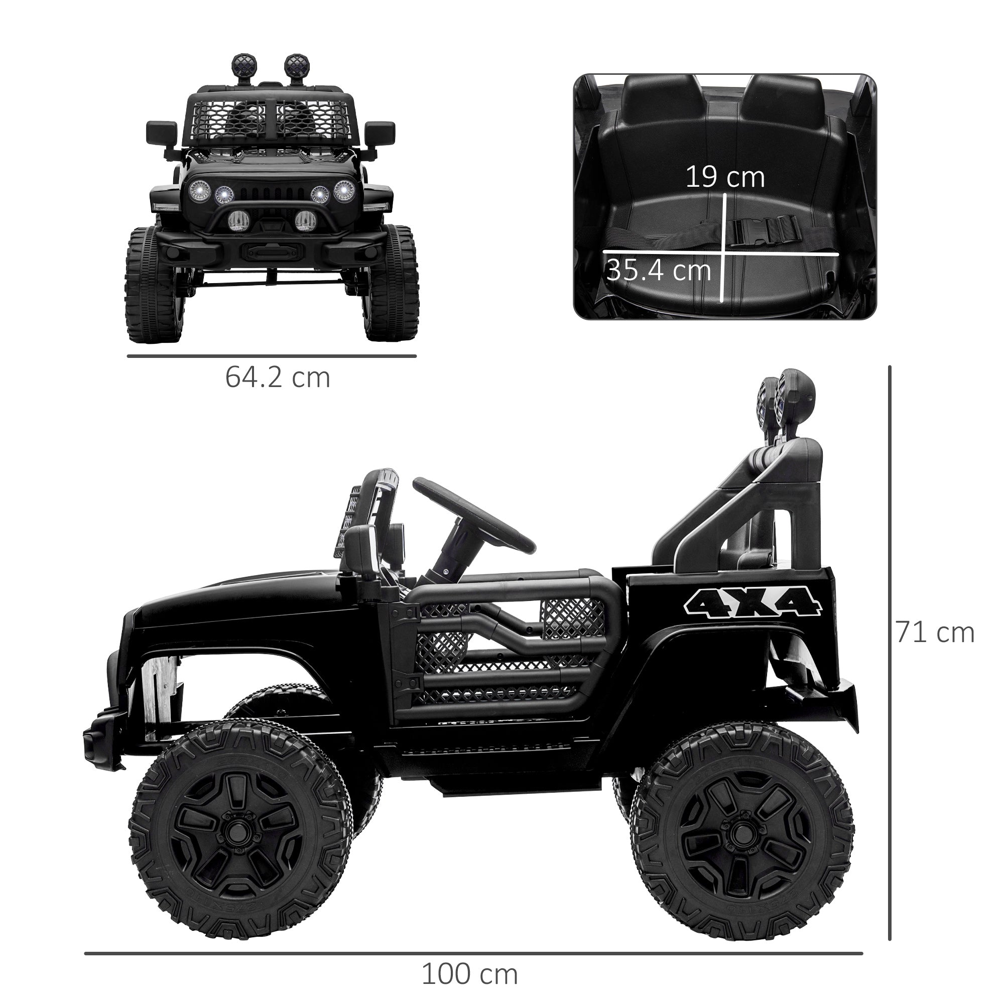 Easycomfort Macchina Elettrica per Bambini 3-6 Anni da 12V with Telecomando, Fari e Clacson, 100x64.2x71 cm, black