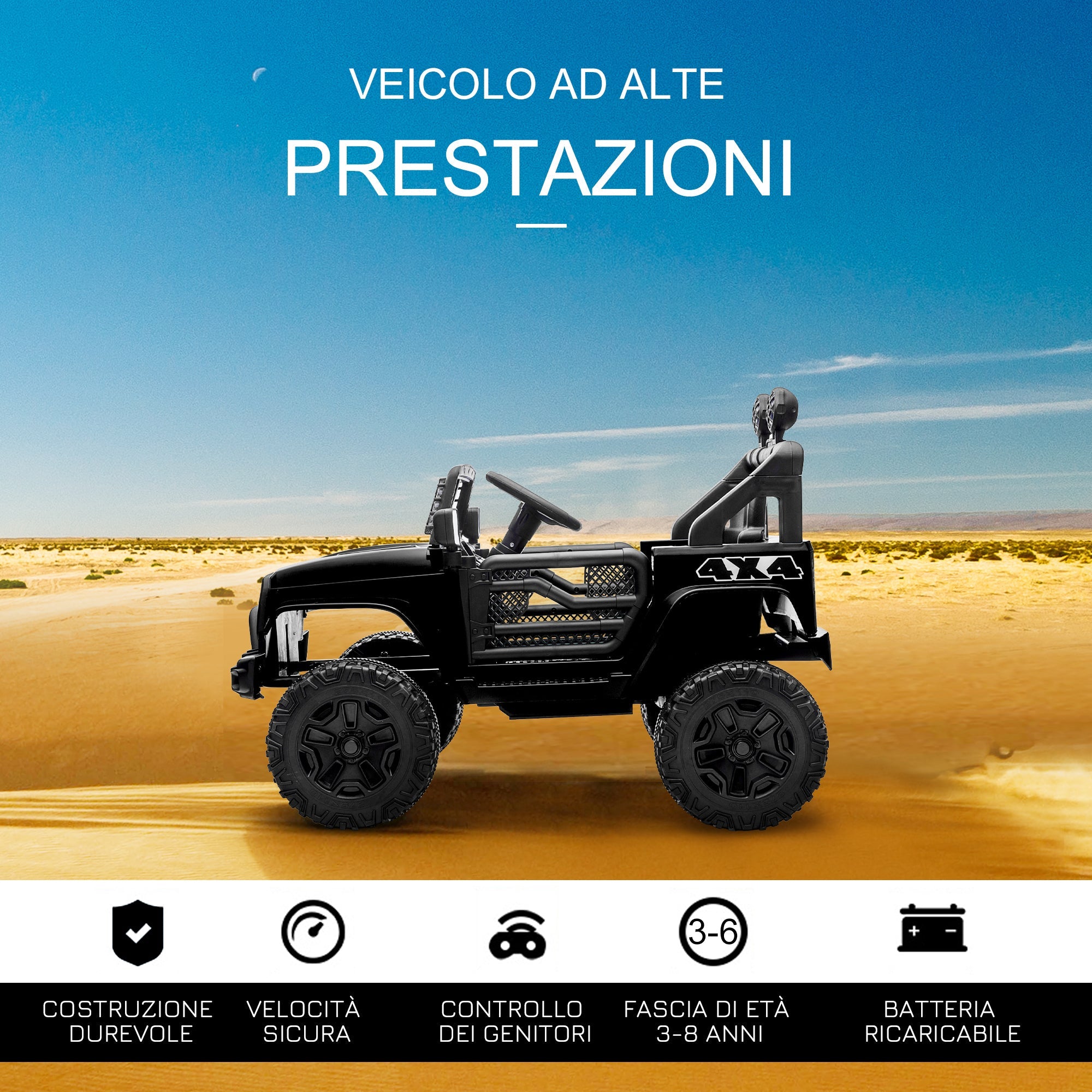 Easycomfort Macchina Elettrica per Bambini 3-6 Anni da 12V with Telecomando, Fari e Clacson, 100x64.2x71 cm, black