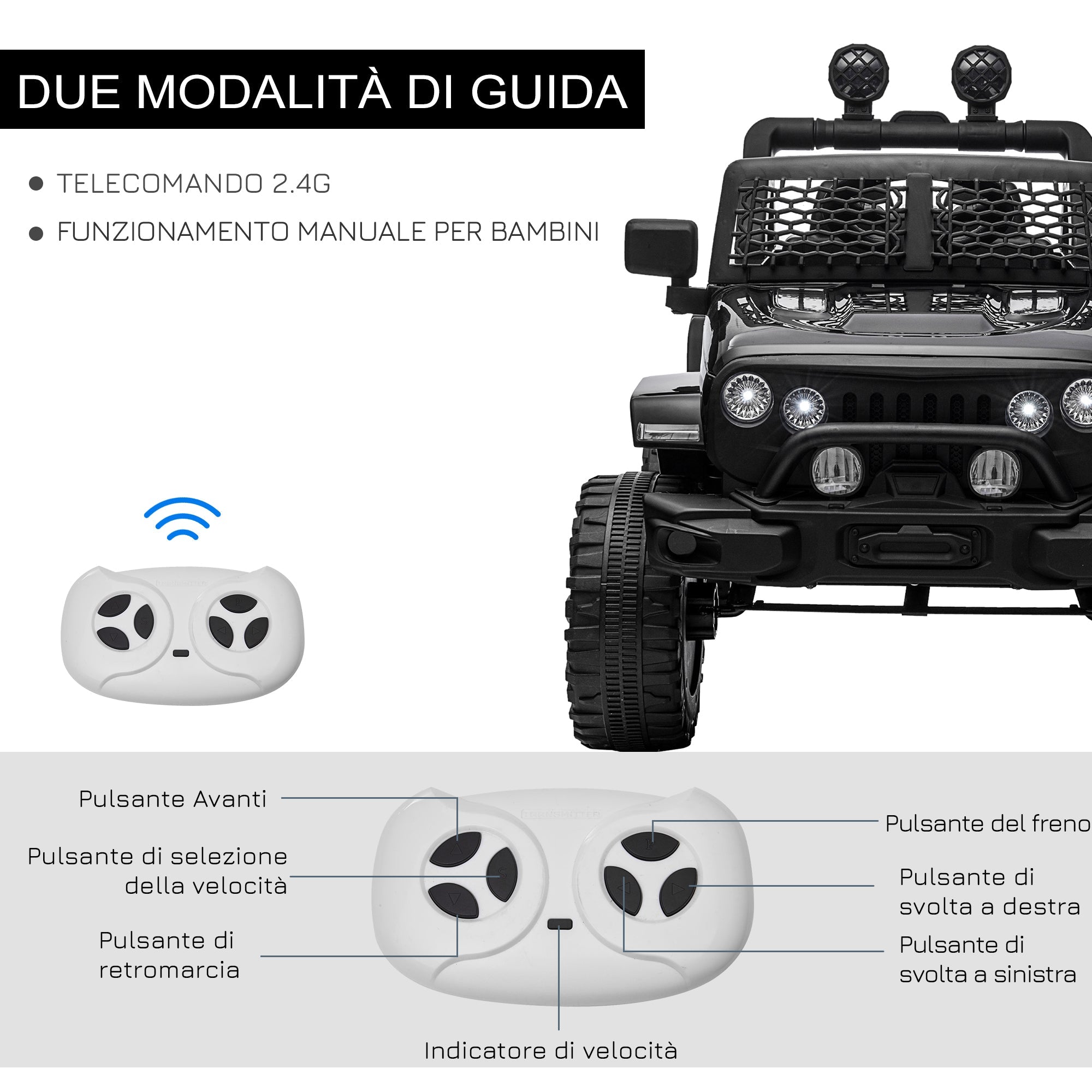 Easycomfort Macchina Elettrica per Bambini 3-6 Anni da 12V with Telecomando, Fari e Clacson, 100x64.2x71 cm, black