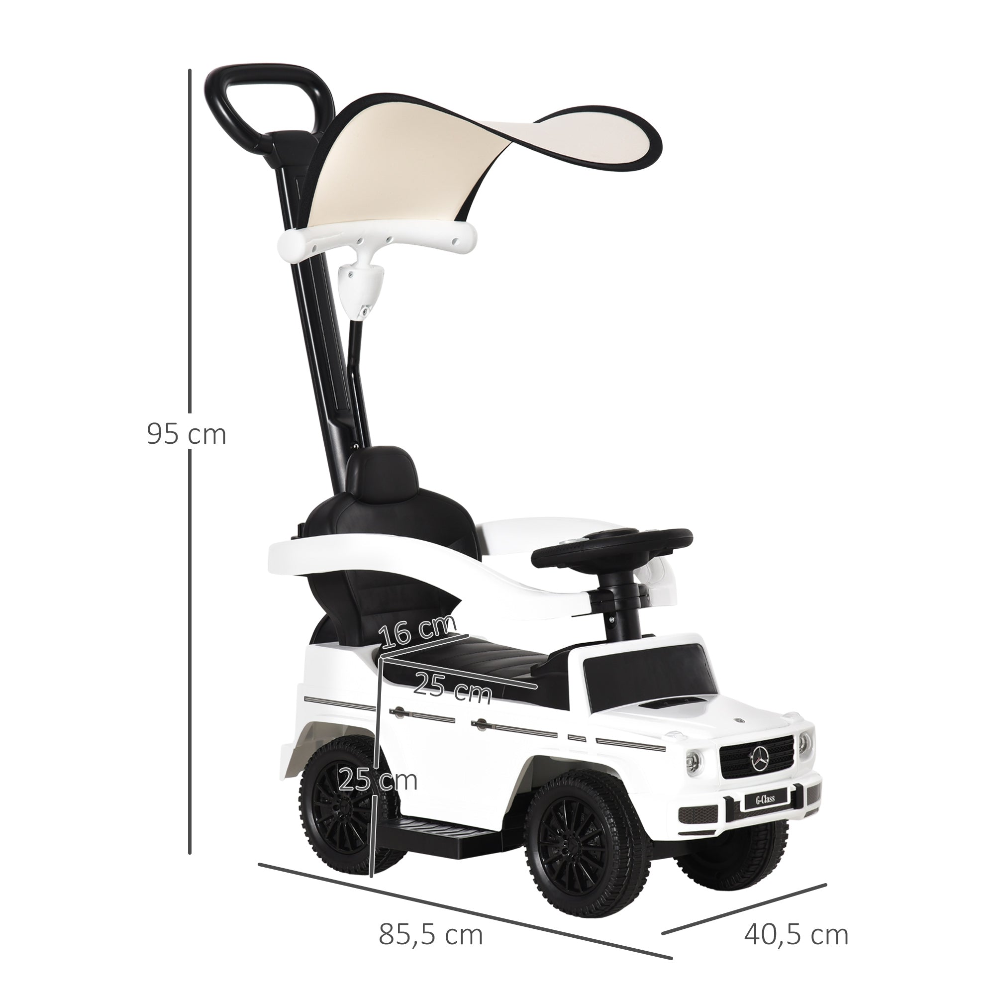 Easycomfort Macchina a Spinta per Bambini 12-36 Mesi with Licenza Mercedes, Tettuccio e Maniglia di Spinta, 85.5x40.5x95 cm, white