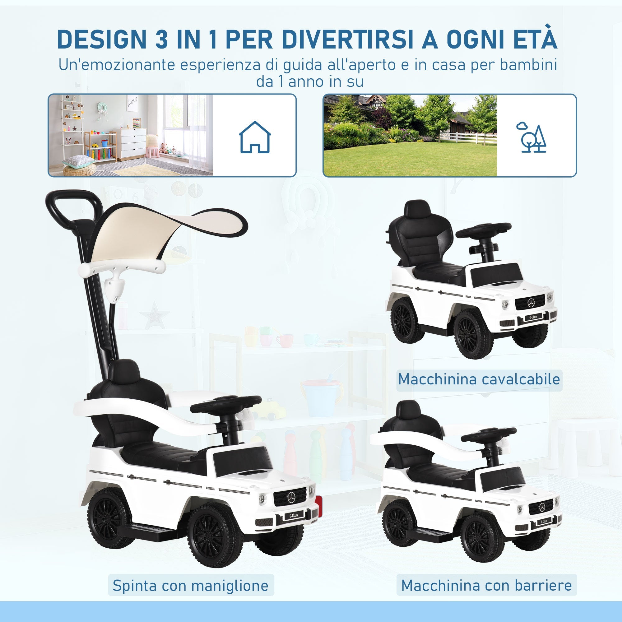 Easycomfort Macchina a Spinta per Bambini 12-36 Mesi with Licenza Mercedes, Tettuccio e Maniglia di Spinta, 85.5x40.5x95 cm, white