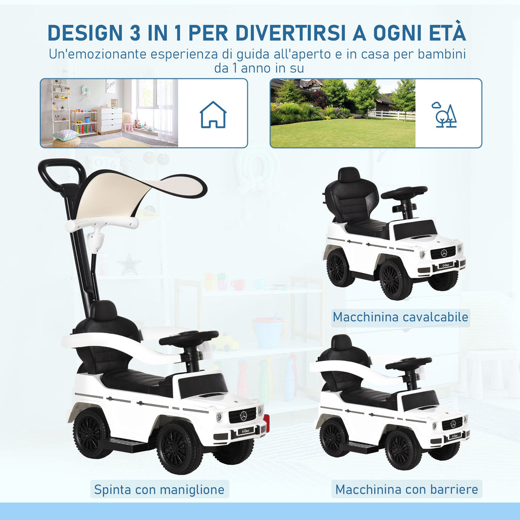 Easycomfort Macchina a Spinta per Bambini 12-36 Mesi with Licenza Mercedes, Tettuccio e Maniglia di Spinta, 85.5x40.5x95 cm, white