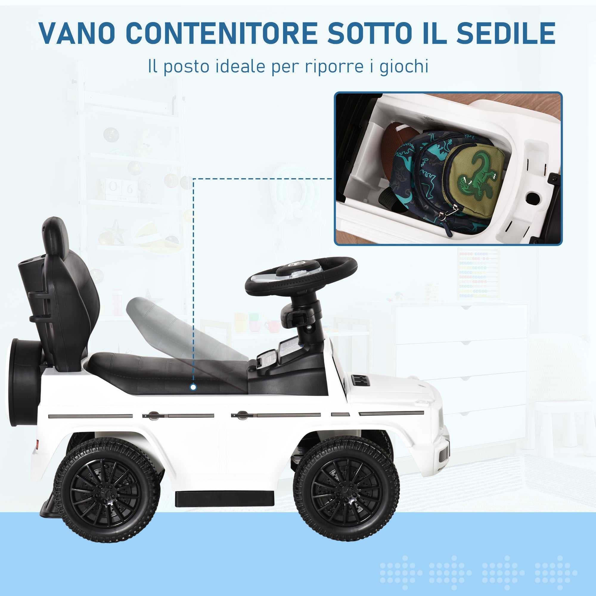 Easycomfort Macchina a Spinta per Bambini 12-36 Mesi with Licenza Mercedes, Tettuccio e Maniglia di Spinta, 85.5x40.5x95 cm, white