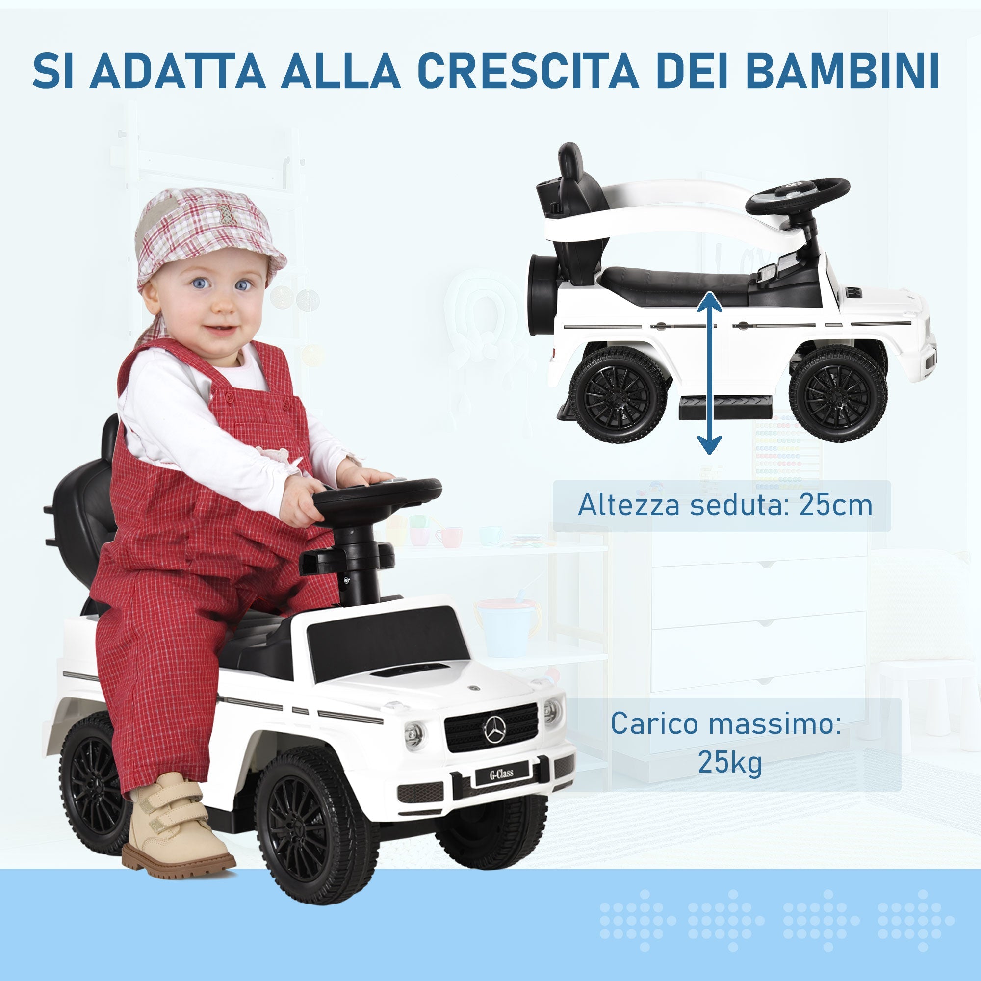 Easycomfort Macchina a Spinta per Bambini 12-36 Mesi with Licenza Mercedes, Tettuccio e Maniglia di Spinta, 85.5x40.5x95 cm, white