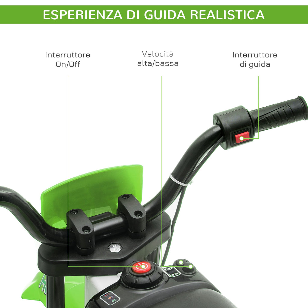 Easycomfort Moto da Cross Elettrica per Bambini da 3-5 Anni, Batteria 12V Ricaricabile e Rotelline Rimovibili, 106.5x51.5x68cm, Verde