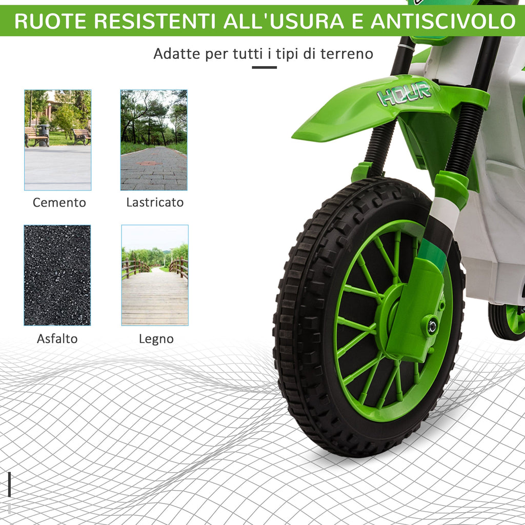 Easycomfort Moto da Cross Elettrica per Bambini da 3-5 Anni, Batteria 12V Ricaricabile e Rotelline Rimovibili, 106.5x51.5x68cm, Verde