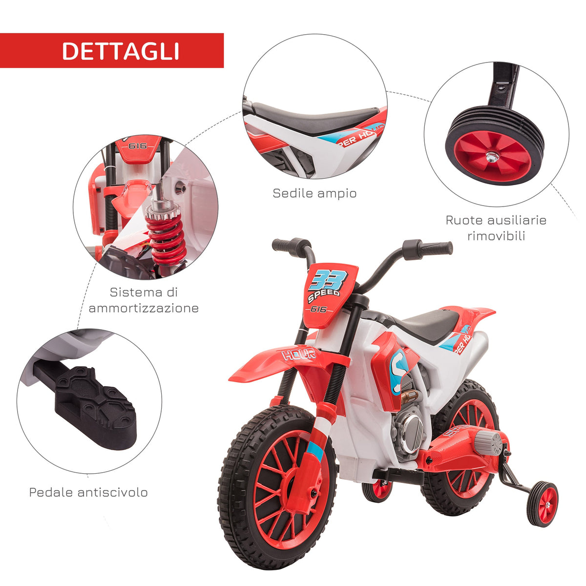 EasyComfort elektrische kindercrossmotor 12V rood