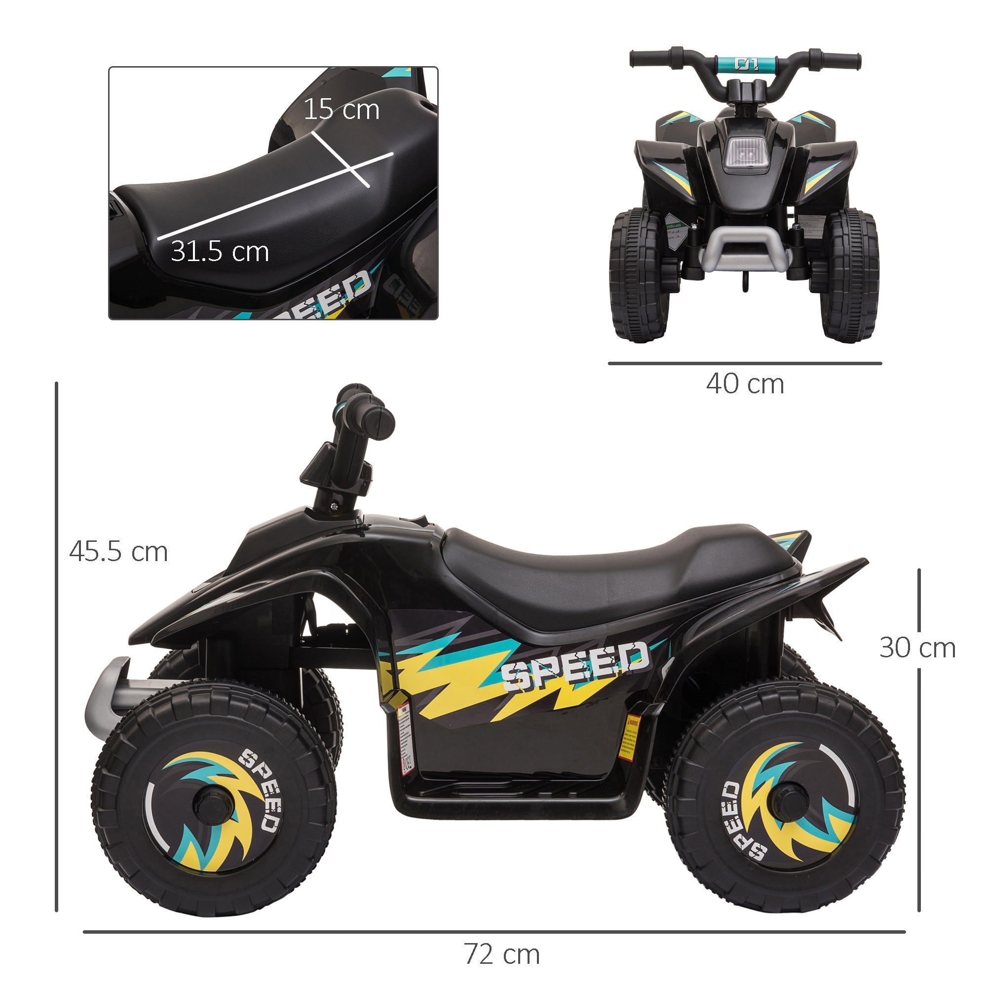 Easycomfort Quad Elettrico per Bambini 18-36 Mesi with Batteria Ricaricabile da 6V, 72x40x45.5 cm, black