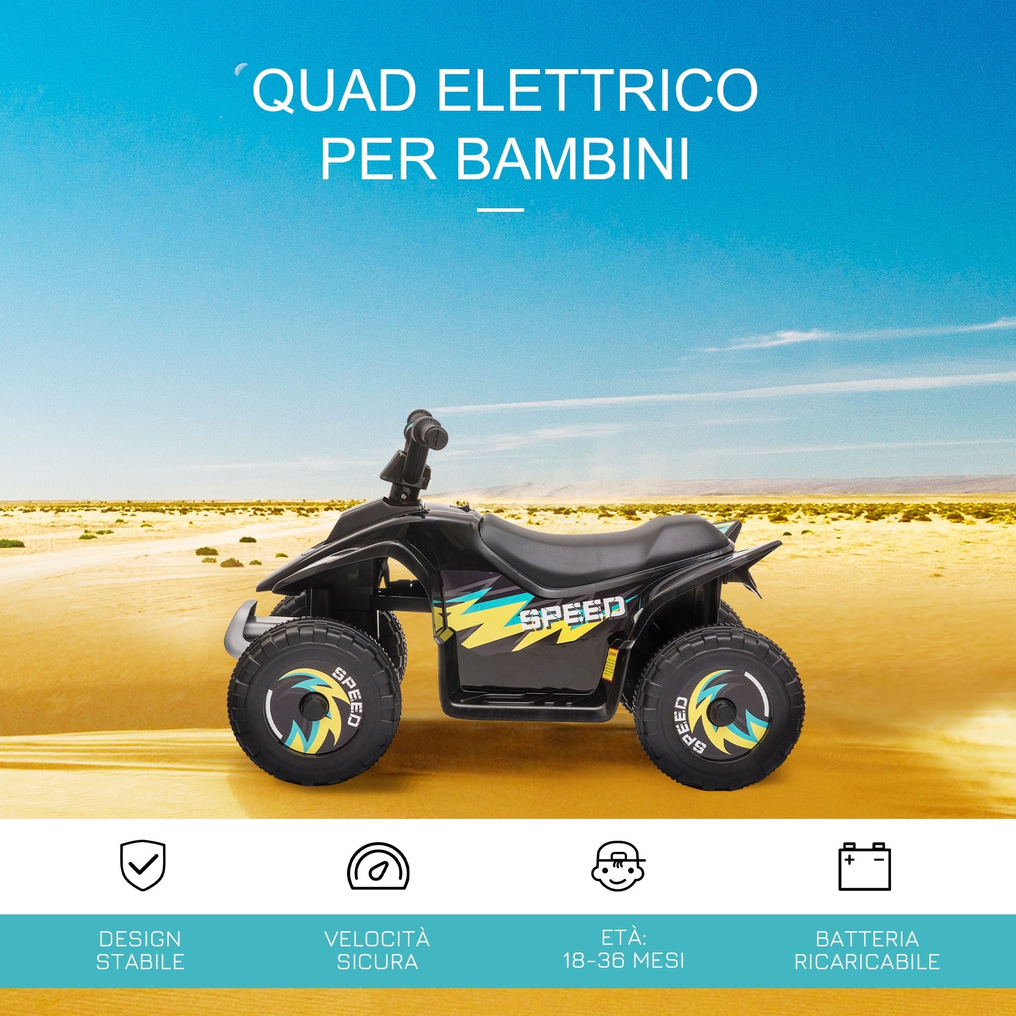 Easycomfort Quad Elettrico per Bambini 18-36 Mesi with Batteria Ricaricabile da 6V, 72x40x45.5 cm, black