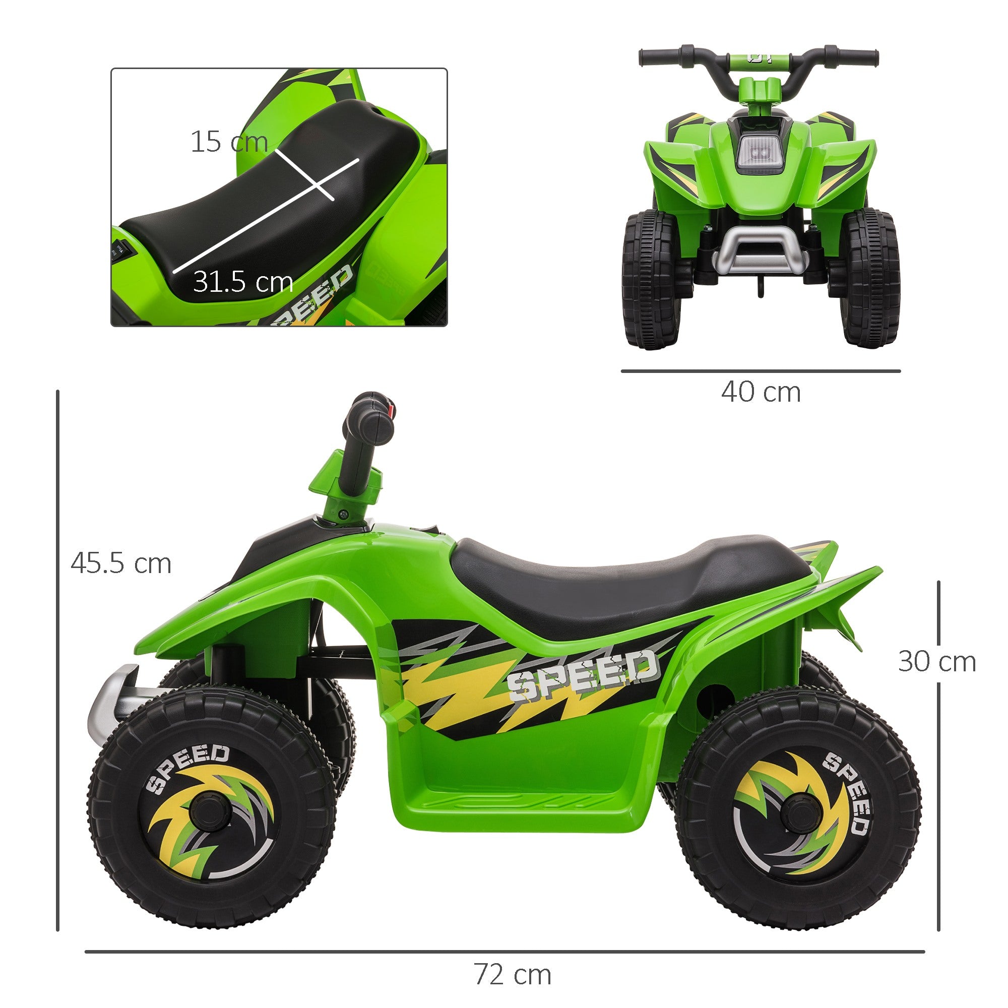 Easycomfort Quad Elettrico per Bambini with Batteria Ricaricabile 6V e Marcia Avanti e Indietro, 72x40x45.5 cm, Verde