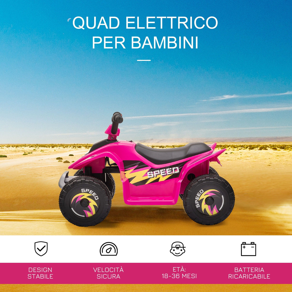 EasyComfort elektrische kinderquad 6V, 2.8–4.6 km/u, roze
