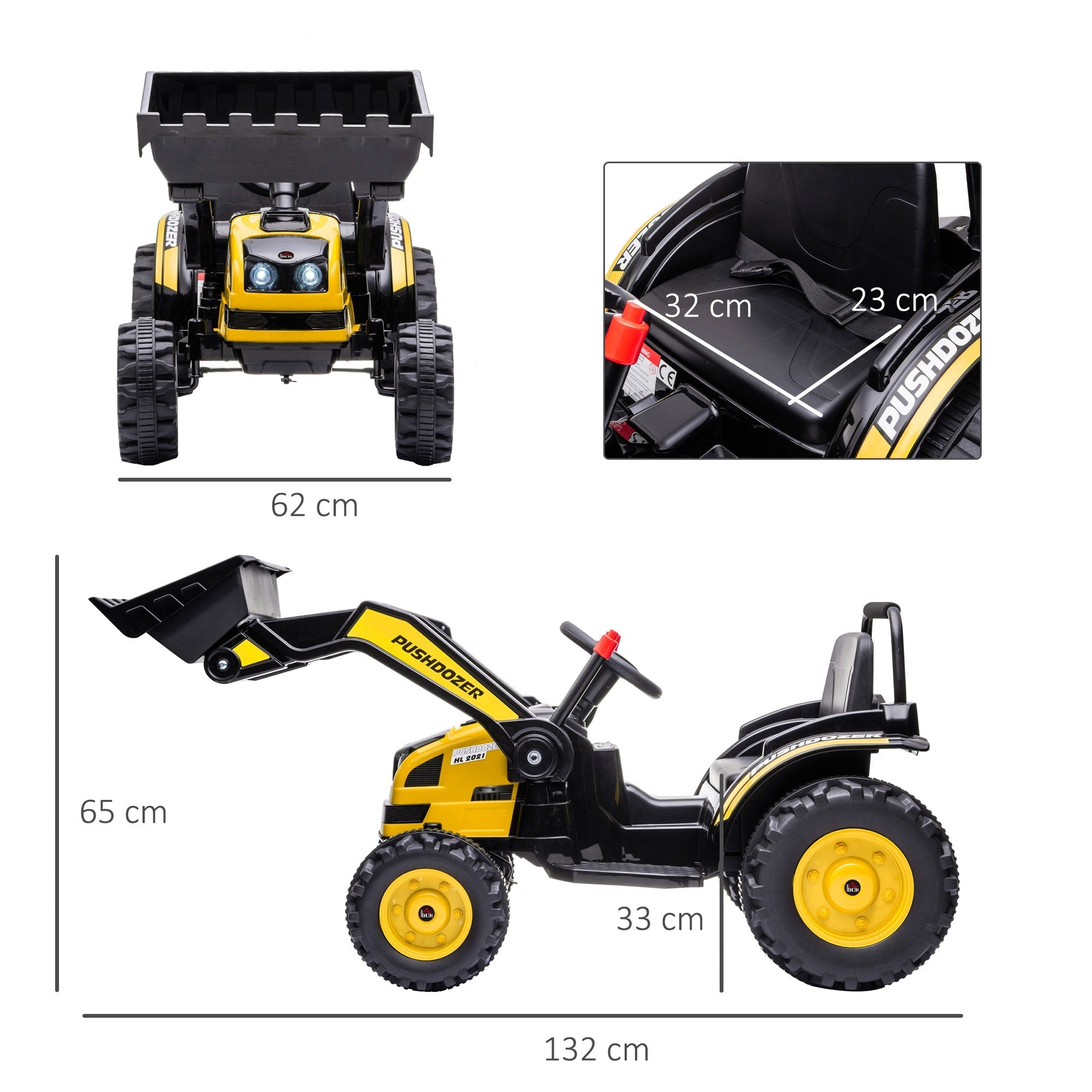Easycomfort Escavatore Cavalcabile per Bambini 3-5 Anni, Ruspa Giocattolo a Batteria 6V with Suoni e Luci, Velocità 1.5-2.5 km/h, 132cmx62cmx65cm, Giallo
