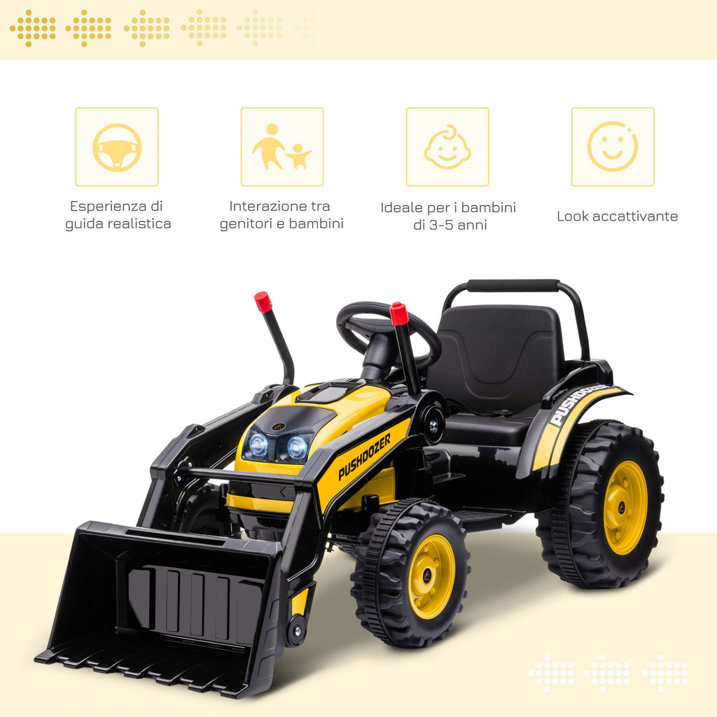 Easycomfort Escavatore Cavalcabile per Bambini 3-5 Anni, Ruspa Giocattolo a Batteria 6V with Suoni e Luci, Velocità 1.5-2.5 km/h, 132cmx62cmx65cm, Giallo