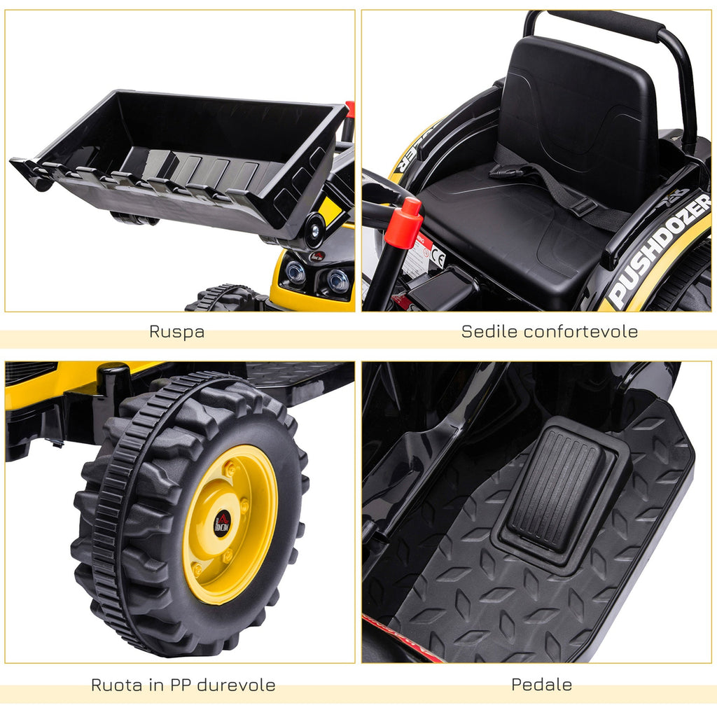 Easycomfort Escavatore Cavalcabile per Bambini 3-5 Anni, Ruspa Giocattolo a Batteria 6V with Suoni e Luci, Velocità 1.5-2.5 km/h, 132cmx62cmx65cm, Giallo