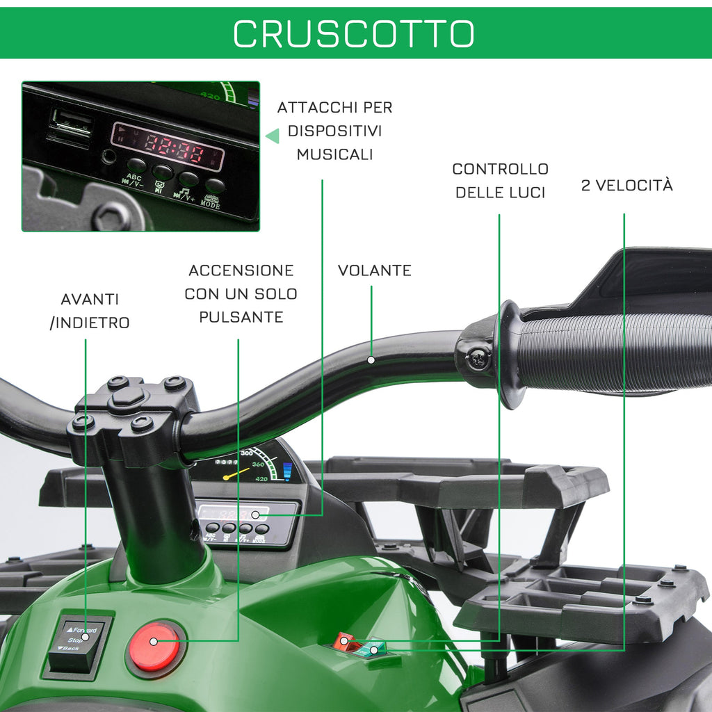 Easycomfort Quad per Bambini Elettrico 12V with Fari e Batteria Ricaricabile, Età 3-5 Anni, 100x65x73cm, Verde