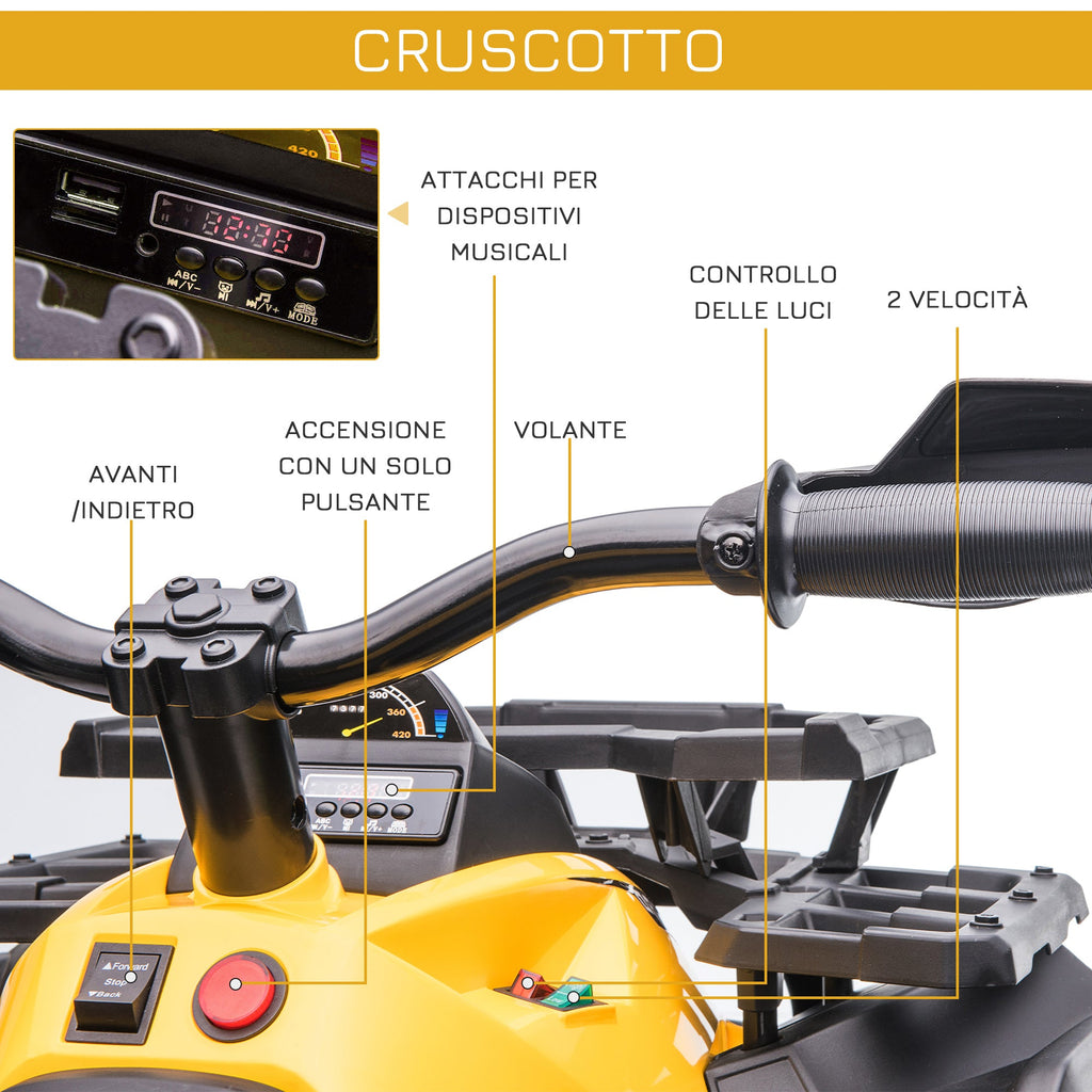 Easycomfort Quad per Bambini Elettrico 12V with Fari e Batteria Ricaricabile, Età 3-5 Anni, 100x65x73cm, Giallo