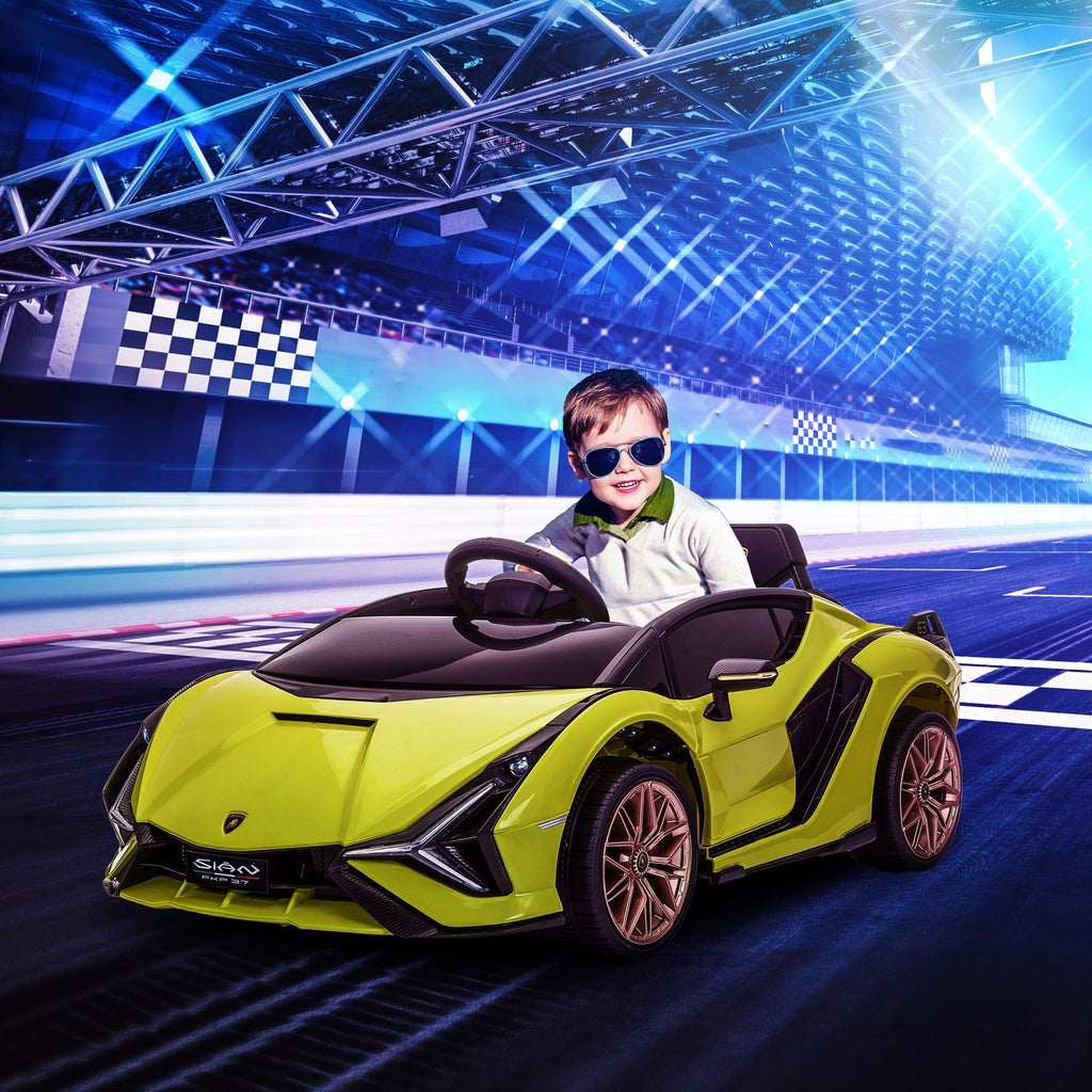 Easycomfort Lamborghini Macchina Elettrica per Bambini 12V with Fari e Musica, Telecomando e Velocità 3-5km/h, Età 3-5 Anni, 108x62x40cm, Verde