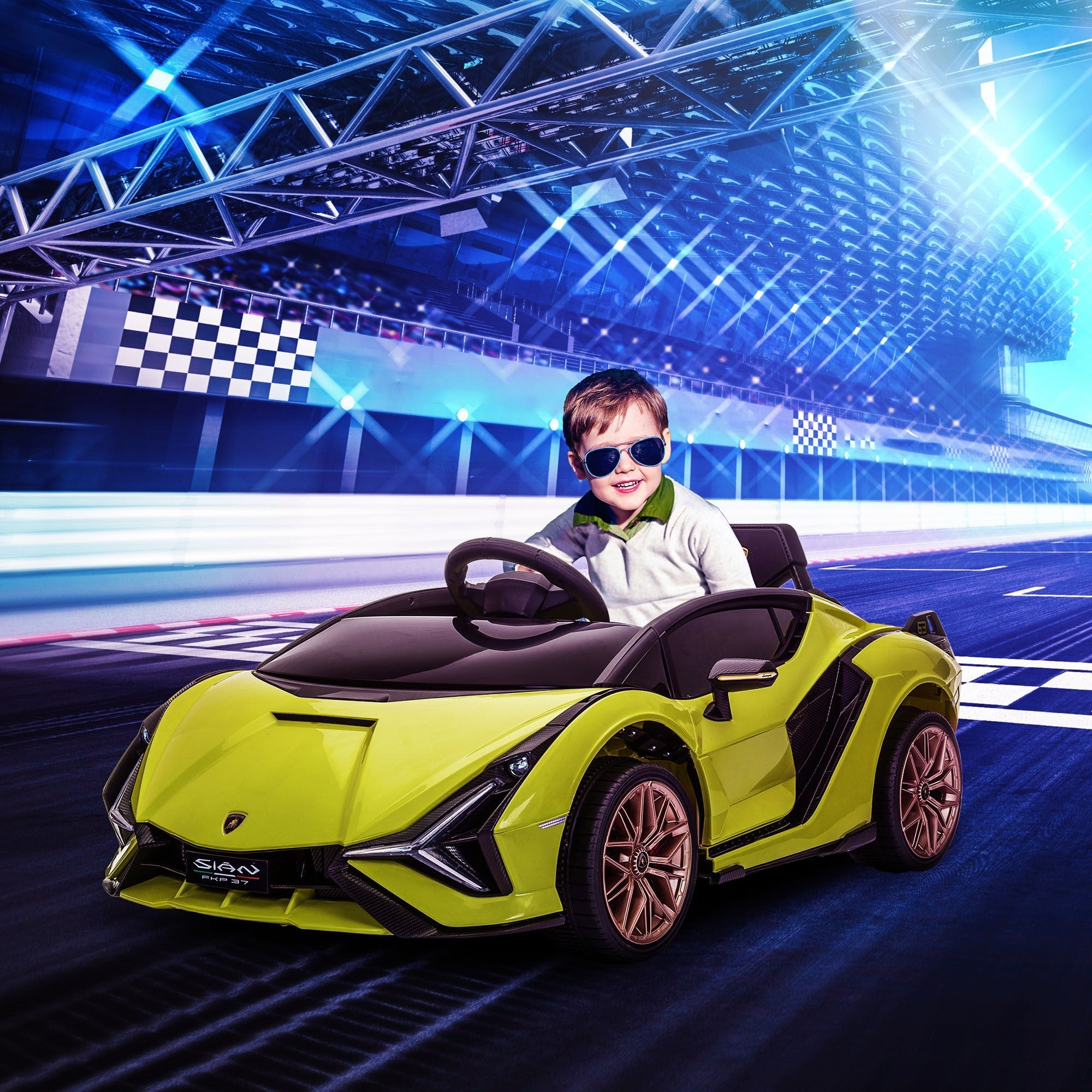 Easycomfort Lamborghini Macchina Elettrica per Bambini 12V with Fari e Musica, Telecomando e Velocità 3-5km/h, Età 3-5 Anni, 108x62x40cm, Verde