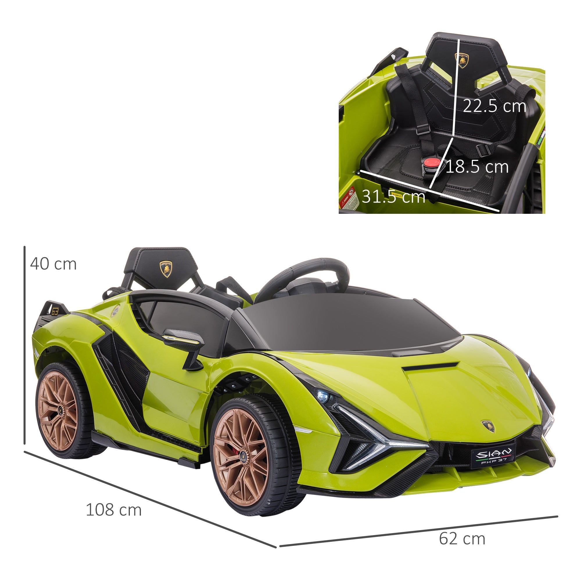 Easycomfort Lamborghini Macchina Elettrica per Bambini 12V with Fari e Musica, Telecomando e Velocità 3-5km/h, Età 3-5 Anni, 108x62x40cm, Verde