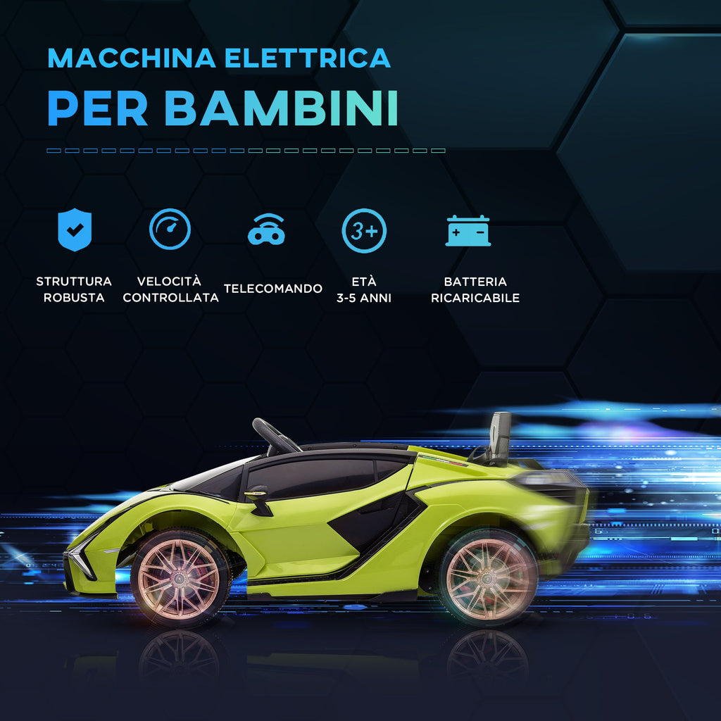 Easycomfort Lamborghini Macchina Elettrica per Bambini 12V with Fari e Musica, Telecomando e Velocità 3-5km/h, Età 3-5 Anni, 108x62x40cm, Verde