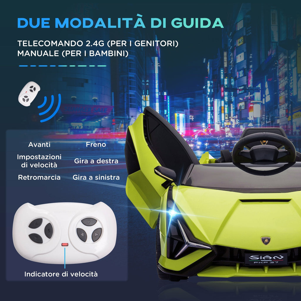Easycomfort Lamborghini Macchina Elettrica per Bambini 12V with Fari e Musica, Telecomando e Velocità 3-5km/h, Età 3-5 Anni, 108x62x40cm, Verde