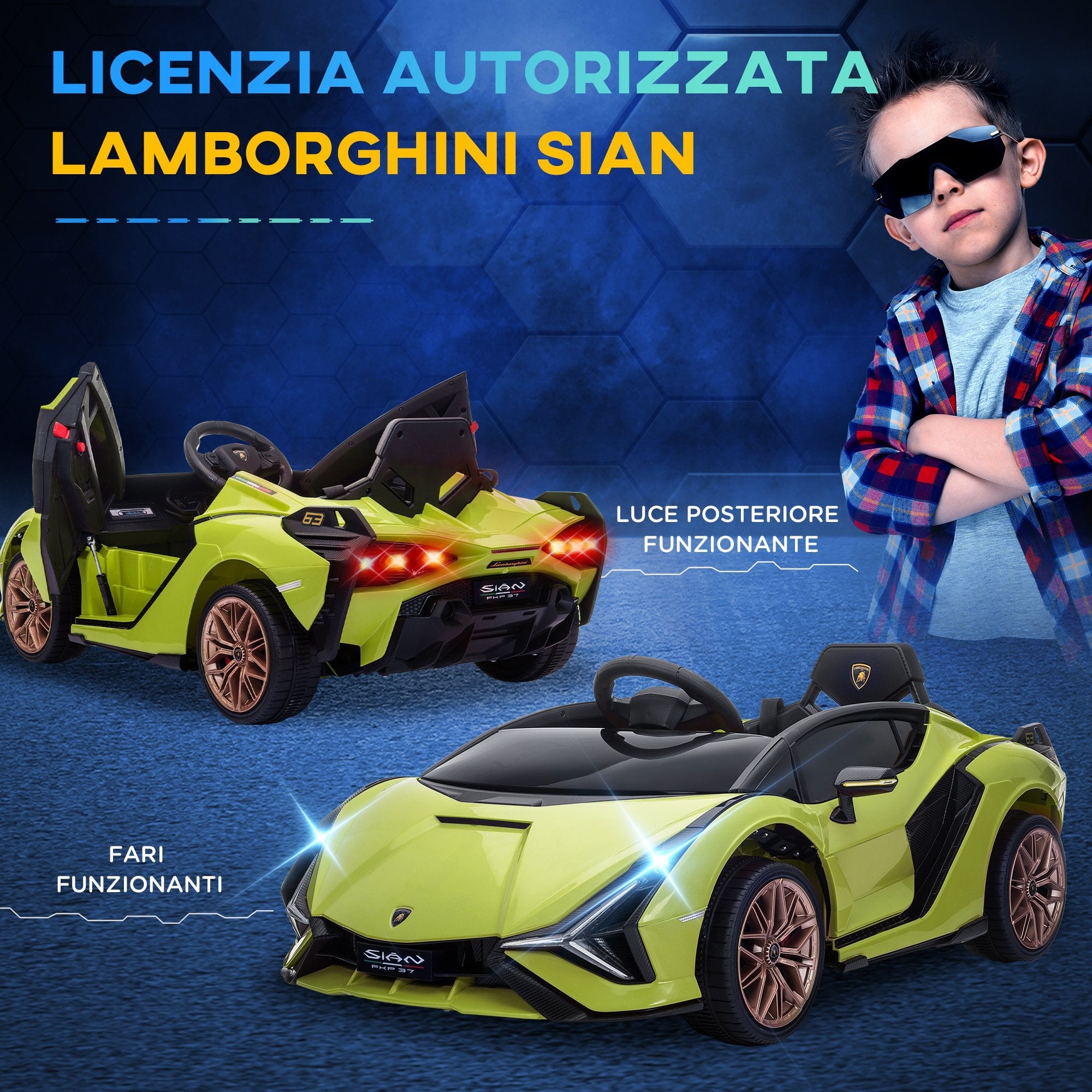 Easycomfort Lamborghini Macchina Elettrica per Bambini 12V with Fari e Musica, Telecomando e Velocità 3-5km/h, Età 3-5 Anni, 108x62x40cm, Verde